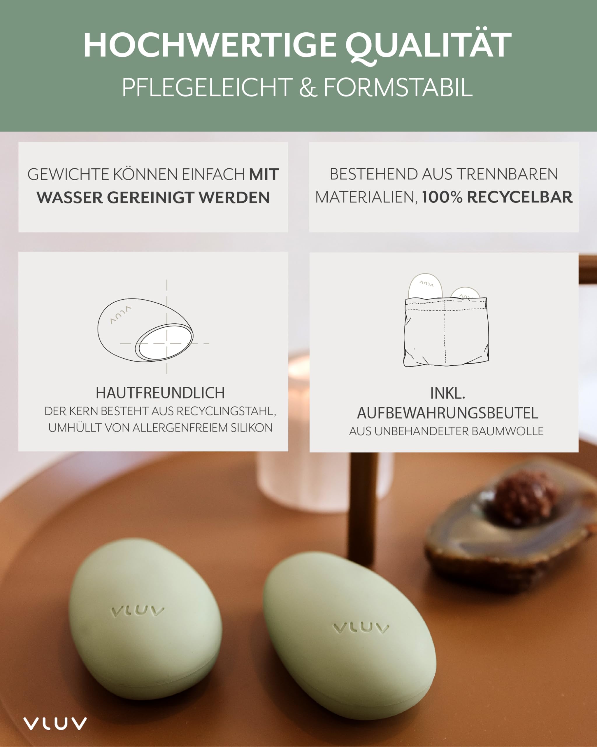 VLUV LIVT Toning Gewichte 750g, Kurzhanteln 2er Set, Avocado | Ergonomische Handgewichte, rutschfeste Silikonoberfläche, Hanteln Frauen und Männer, Fitness Gewichte für Training Pilates