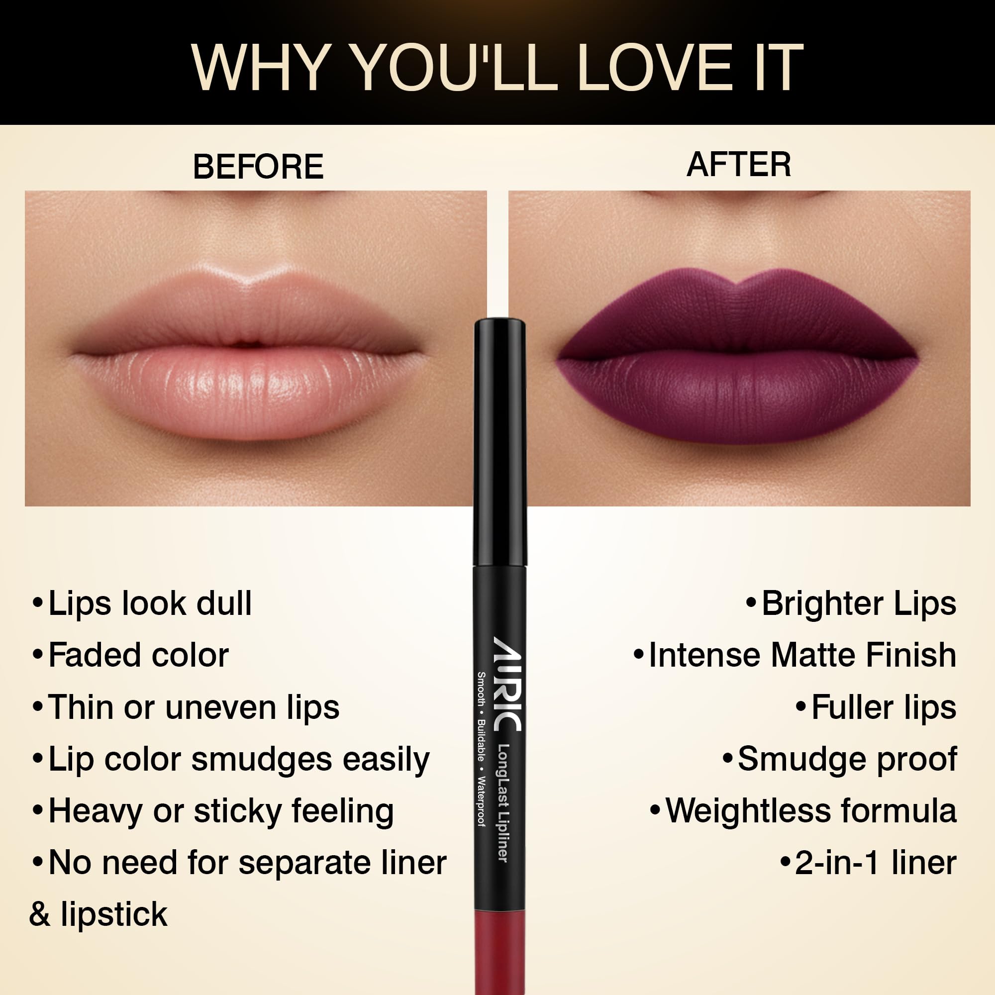 Auric LongLast Lipliner (0.35g) I Creamy, Smooth, Long-Wearing, Highly Pigmented I Enriched with Coconut Oil & Vitamin E (Scandalacious) 1