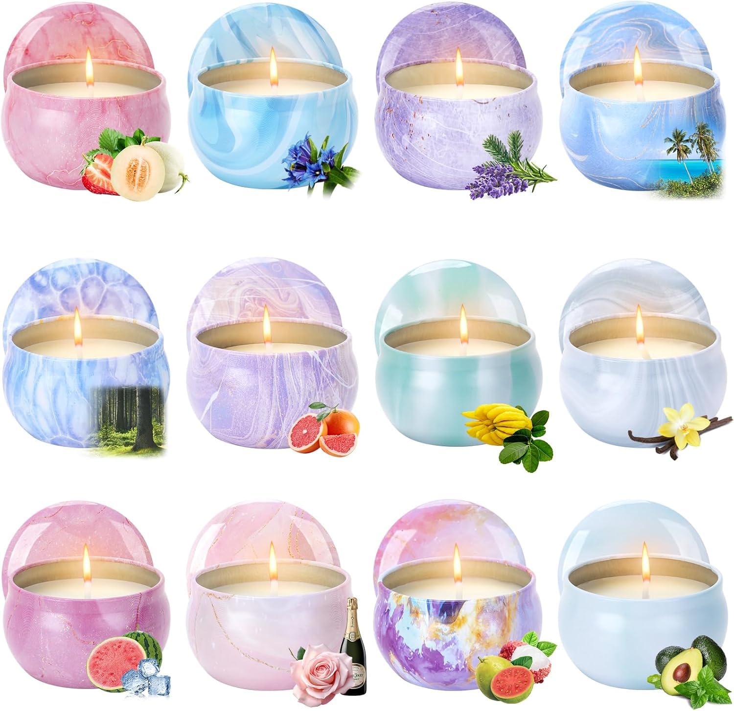 Coffret Cadeau de Bougies Parfumées - Lot de 12 Bougies pour la Maison - Set de Bougies d'Aromathérapie en Cire de Soja à Longue Durée - Cadeaux d'Anniversaire pour Femmes - Idées Cadeaux de Noël