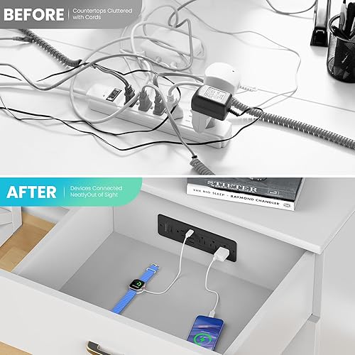 Miniatura 5 de Regleta de alimentación empotrable USB C de 65 W, 4 salidas de CA y 2 USB-C PD + 2 USB-A QC, estación de carga oculta de montaje empotrado para