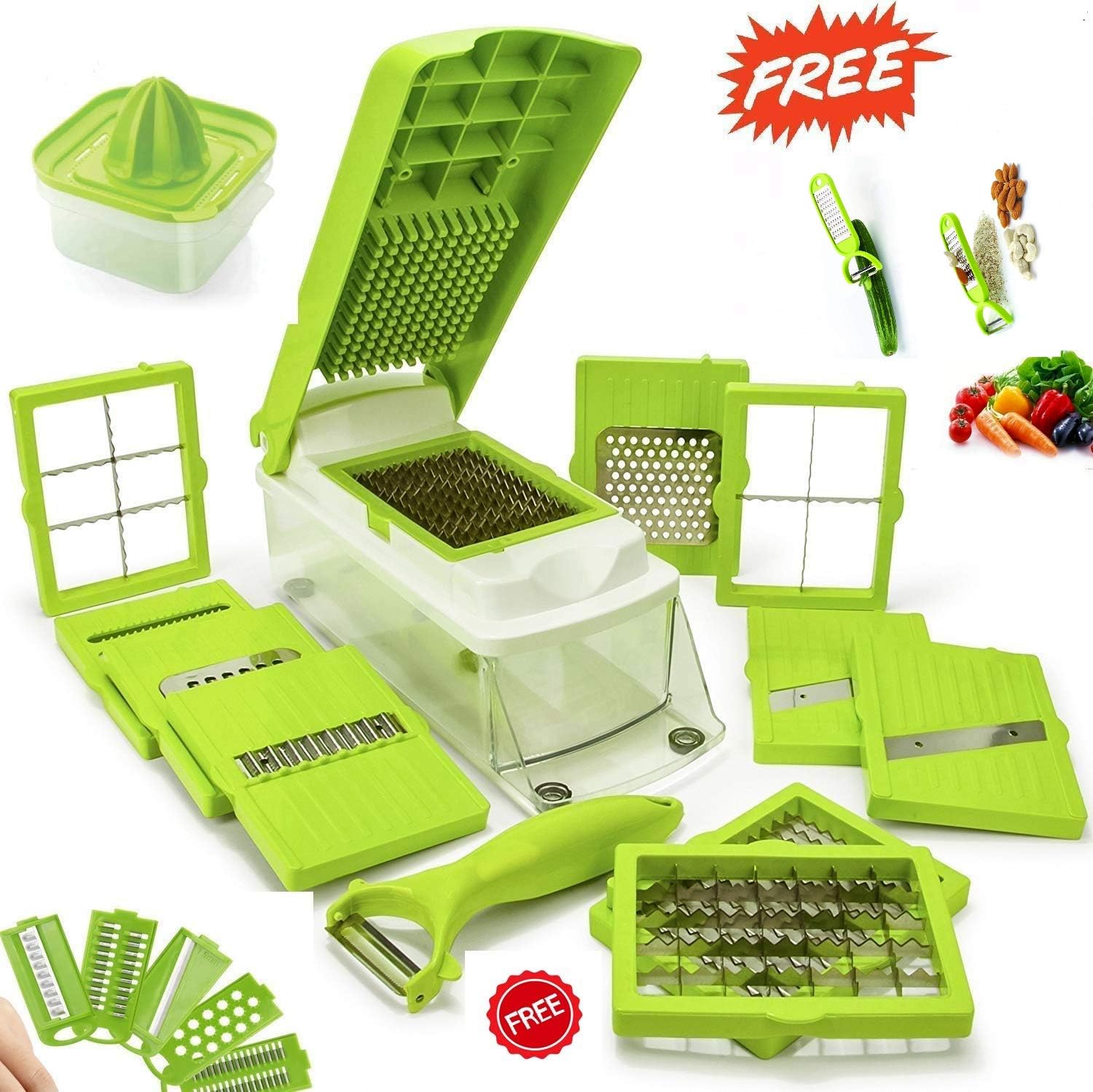 Classvilla Premium 15 Cutting Blades Manual Vegetable Dicer Choppers Cutter for Kitchen 1000ML- Green