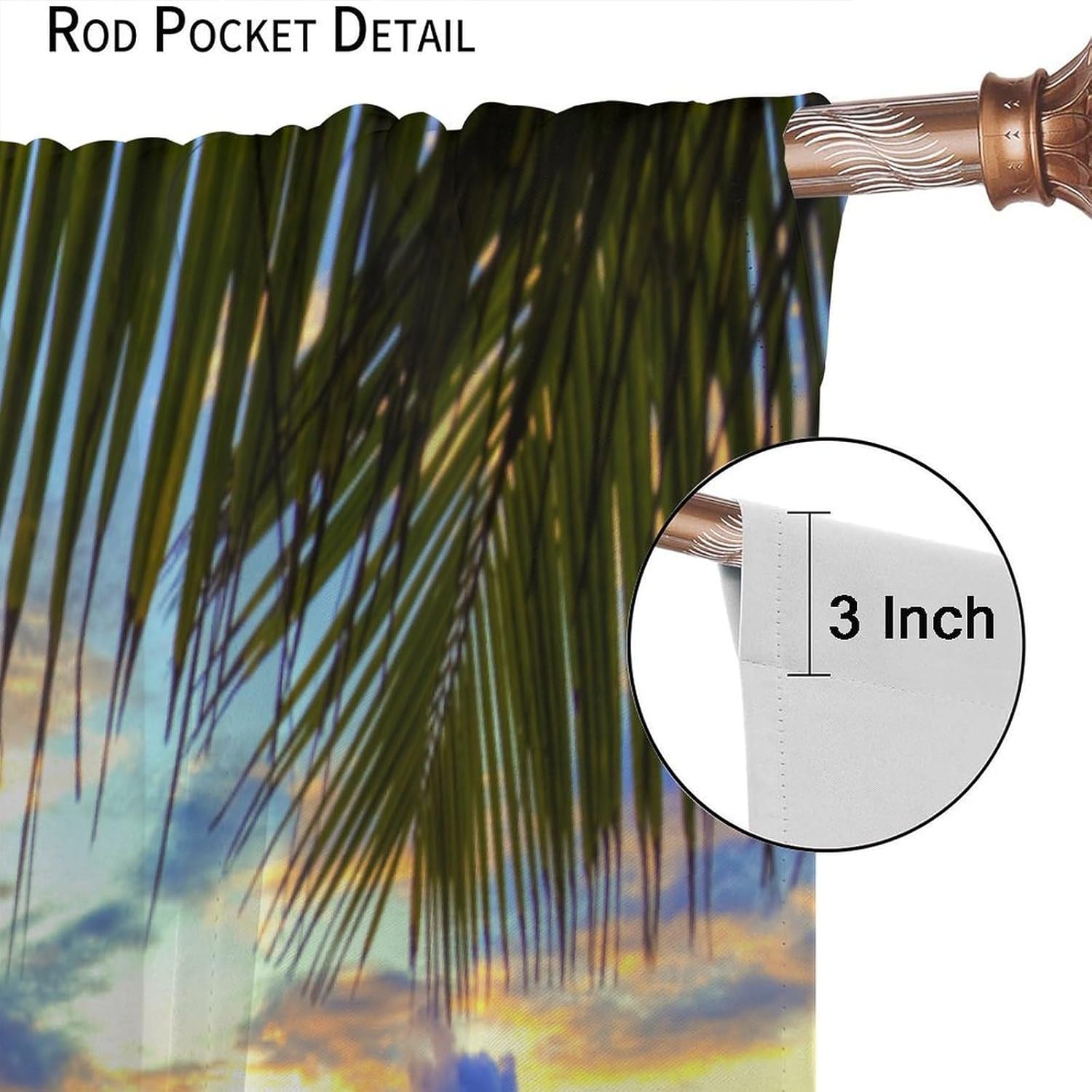 Seaside Beach Blackout Curtains,Beach Hawaii Palm Tree Blue Sky Sea Pattern Drapes Window 2 Panel Rod Pocket Curtain for Bedroom Living Room Decor 55" W X 63" L