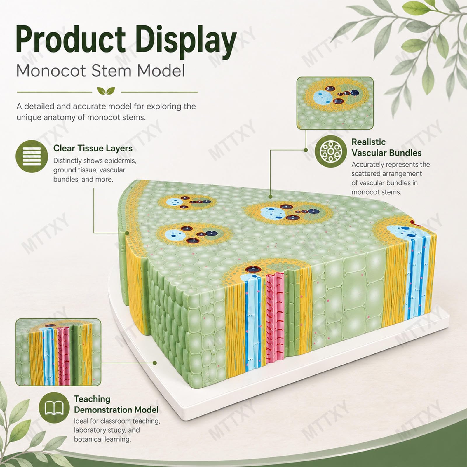 Modello Fusto Monocotiledone, Anatomia Mais 3D Sezione Biologia | Modello Botanico Con Struttura Cellulare, Fasci Vascolari e Tessuti per Lezioni di Biologia