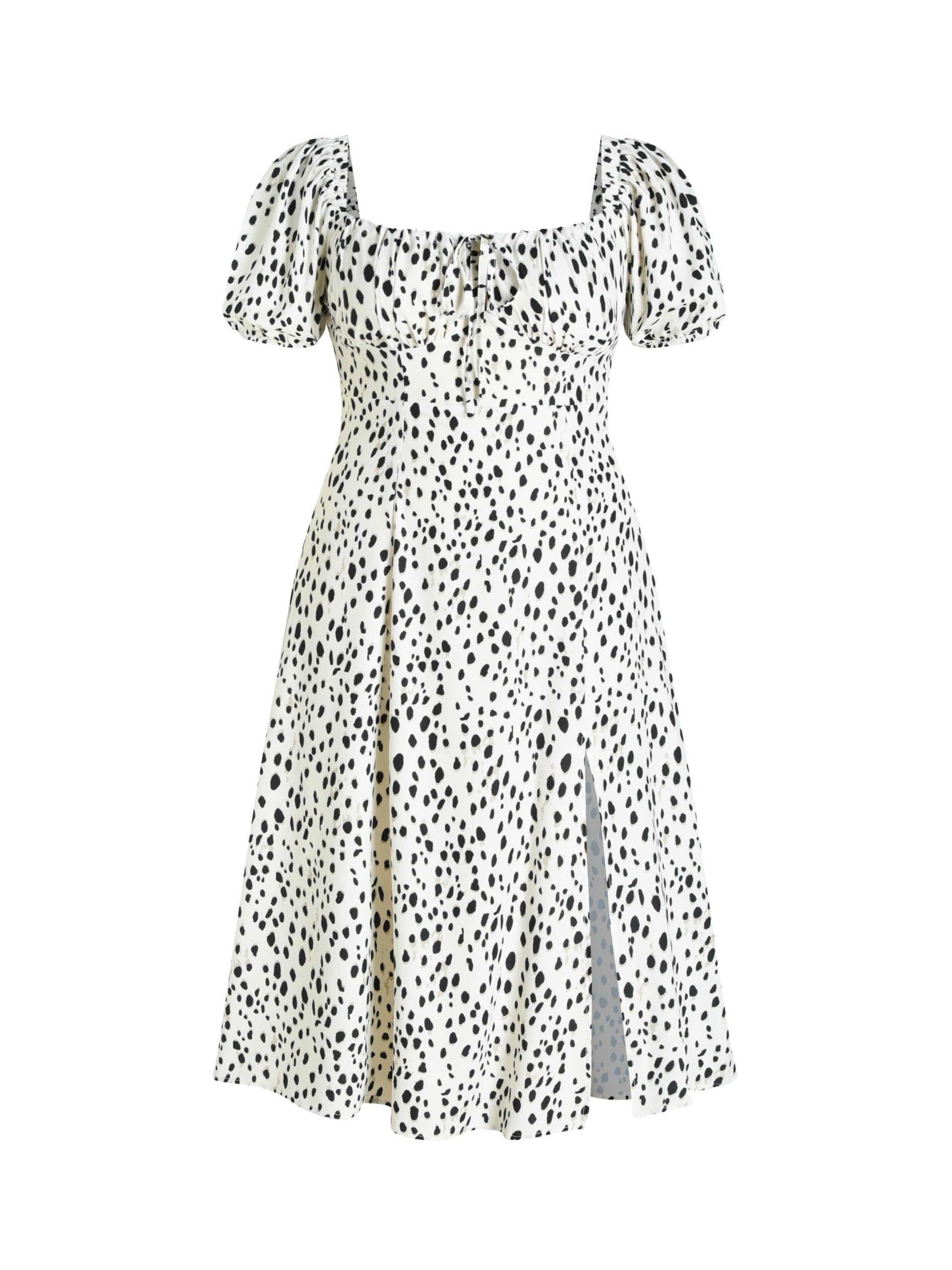 CIDER Women's Plus Size Dress Floral Fruit Square Neck Puff Sleeve Split Sun Dress Summer Midi Dresses Vacation Outfits
