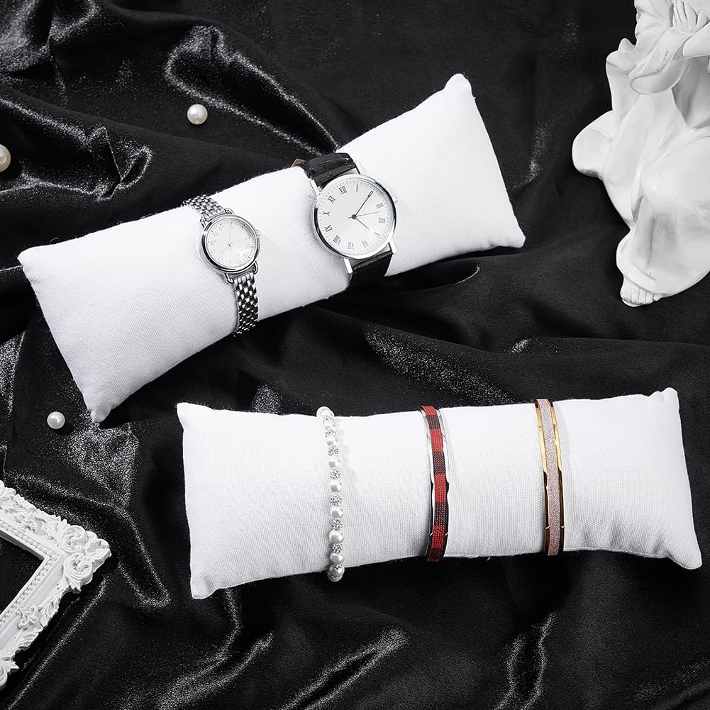 PH PandaHall 4 pcs Coussin Bracelet Longs Coussins de Présentation de Montres Coussin Montre et Bracelet Blancs en Toile de Jute pour Les Ventes, Présentation de Montres et de Bracelets 22x8x4.9cm