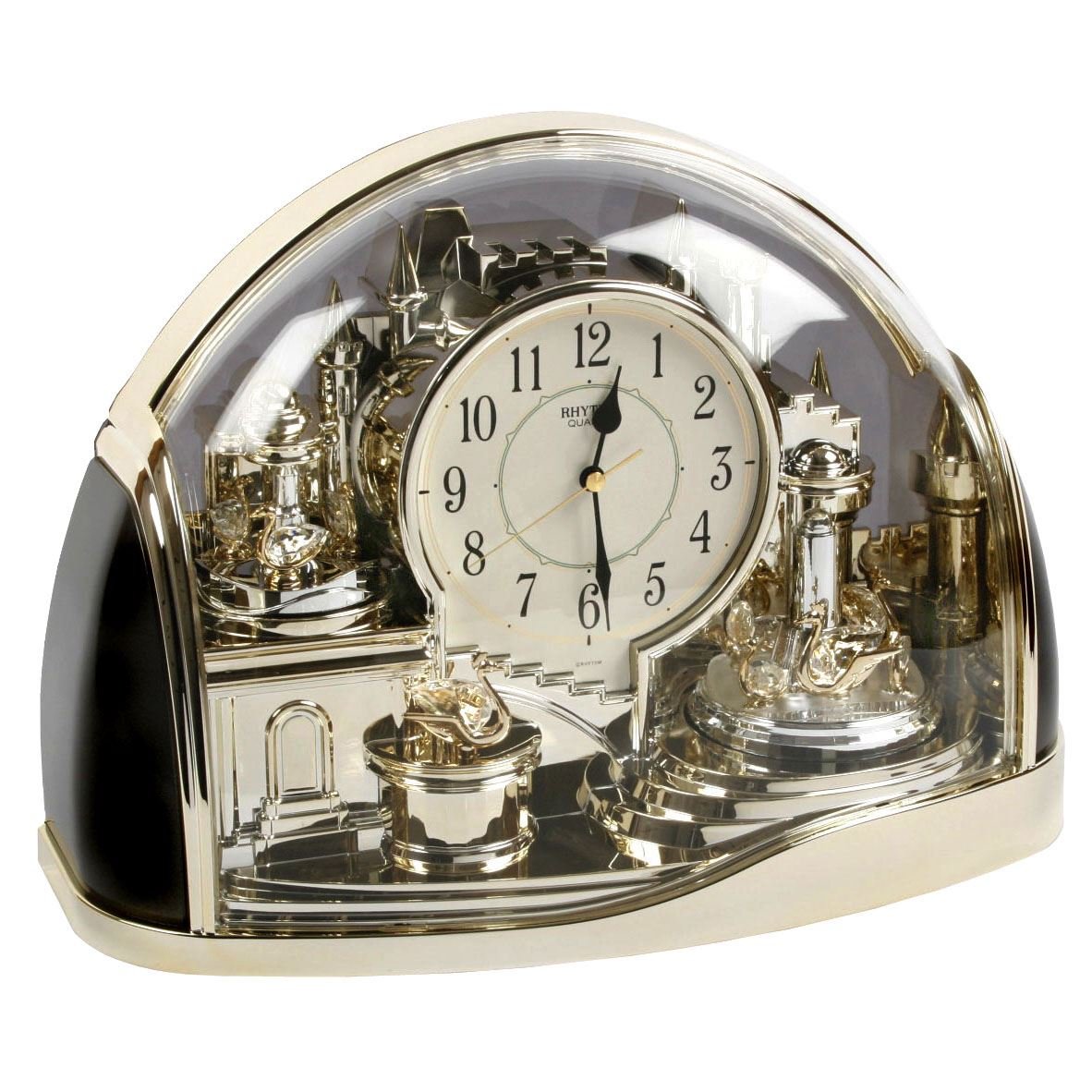Widdop Rhythm Cont Mantel Clock Half Moon Arched Gilt Rotating Pend