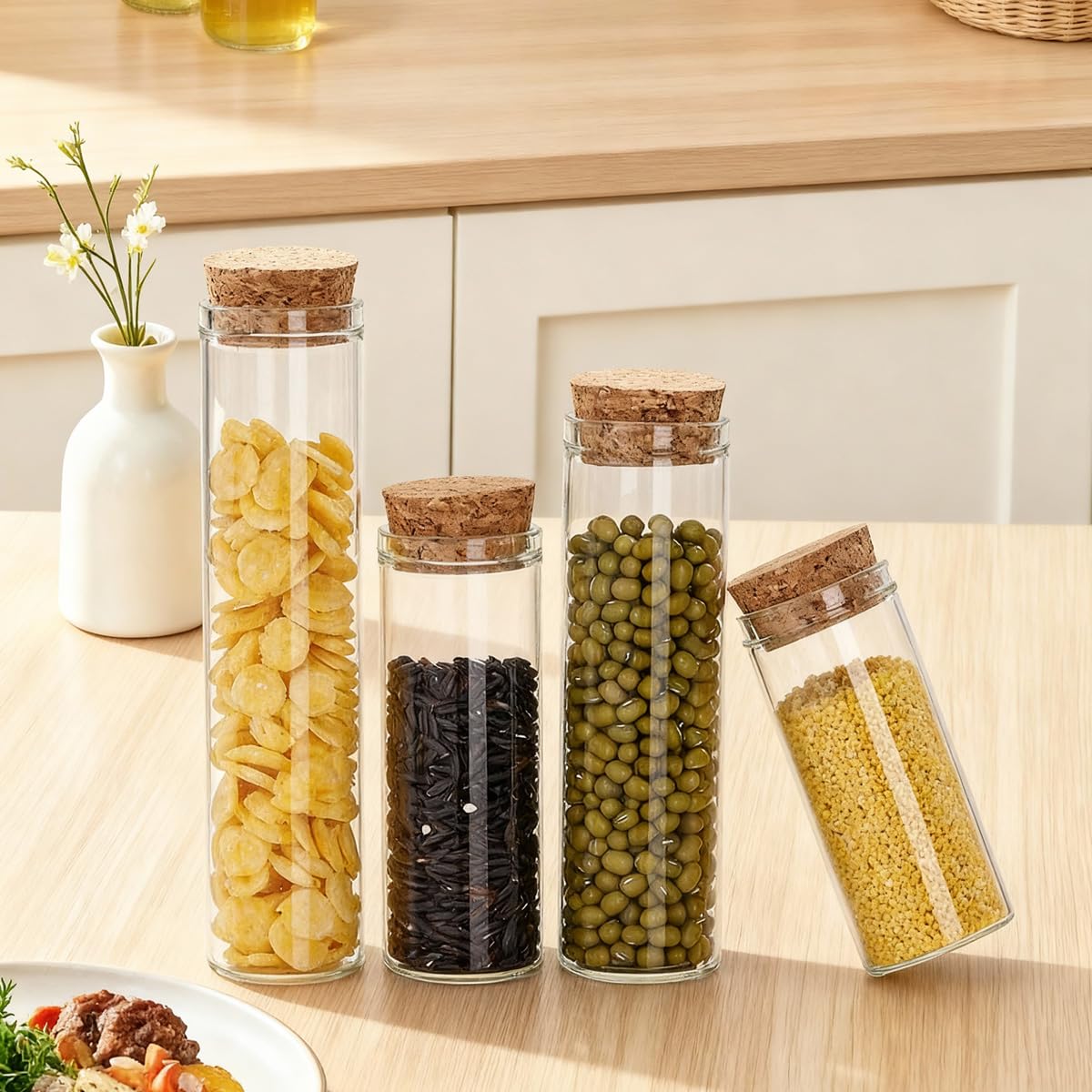 10 PZ 60ML/2OZ Vuoto Trasparente Tubi di Prova di Vetro Ricaricabile Fiala con Tappo di sughero Bottiglia In Miniatura Reagant Jar Bottiglia per Lab Party Favors Candy Spezie Perline