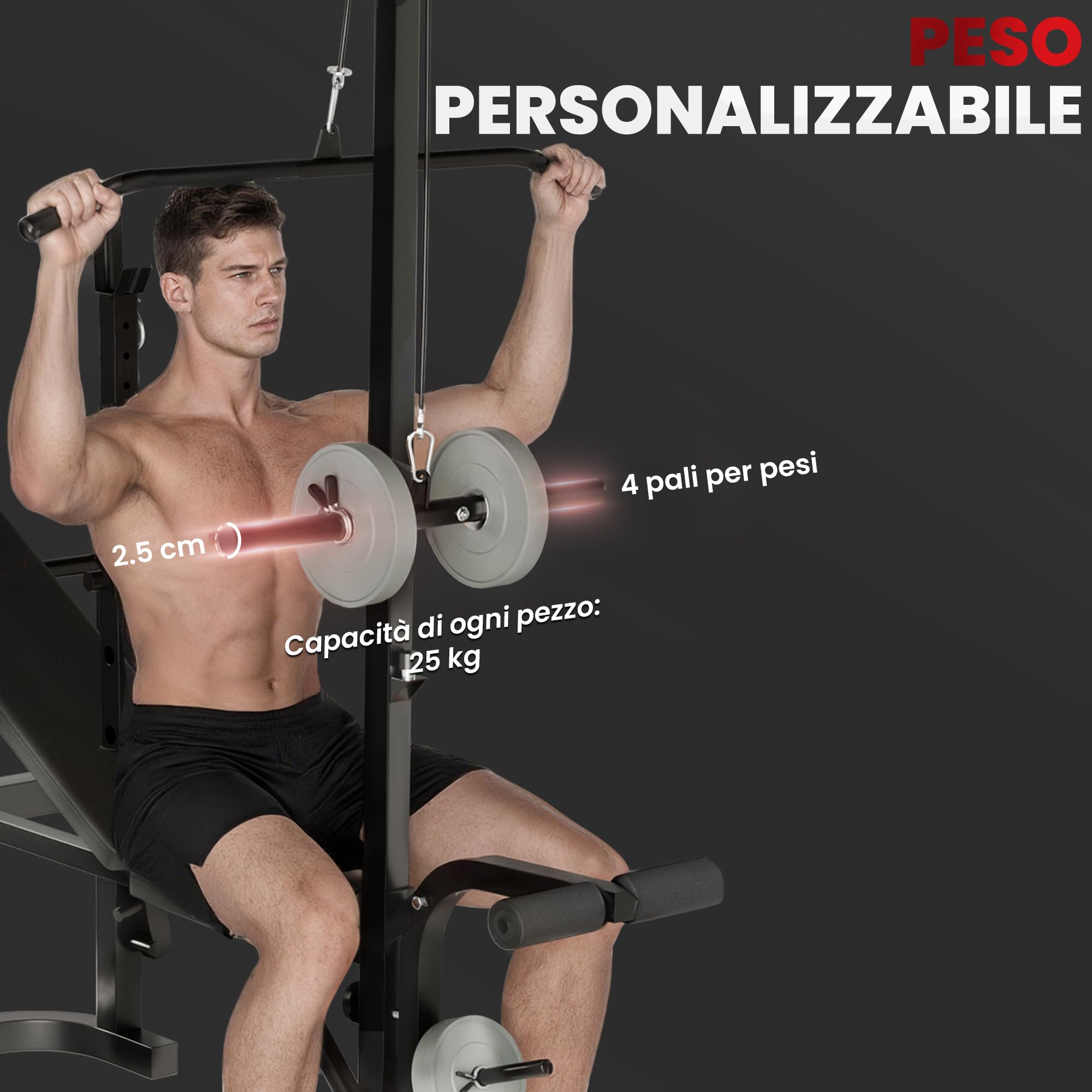 SPORTNOW Panca Palestra Multifunzione Regolabile con Rack Bilanciere, Panca Preacher Curl, Panca Pesi Inclinabile Piana con Leg Extension, Barra Lat Pull Down, Allenamento Palestra Casa, Nero