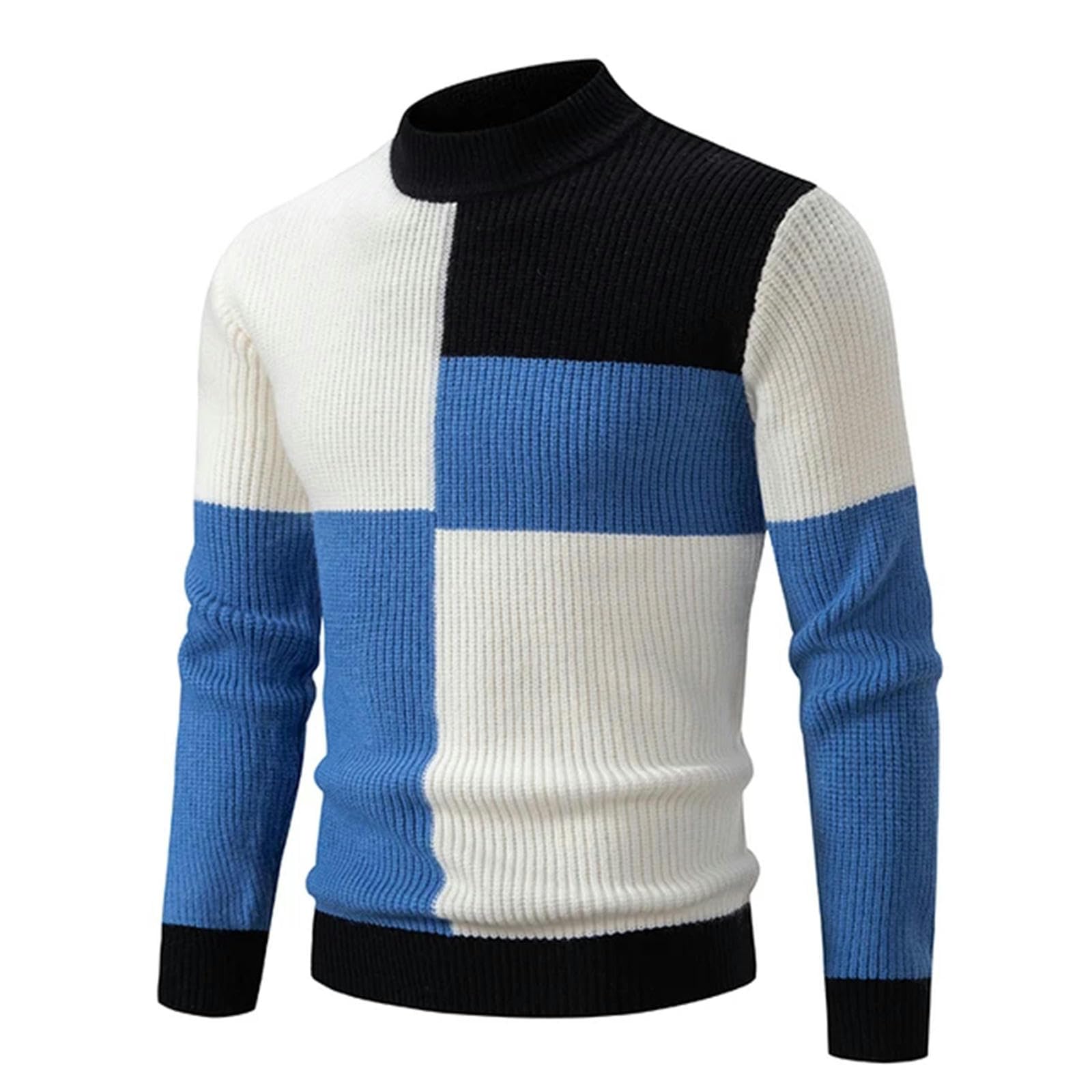 MdybF Sweter męski sweter męski patchworkowy sweter z dzianiny męski wąski sweter dzianina męska