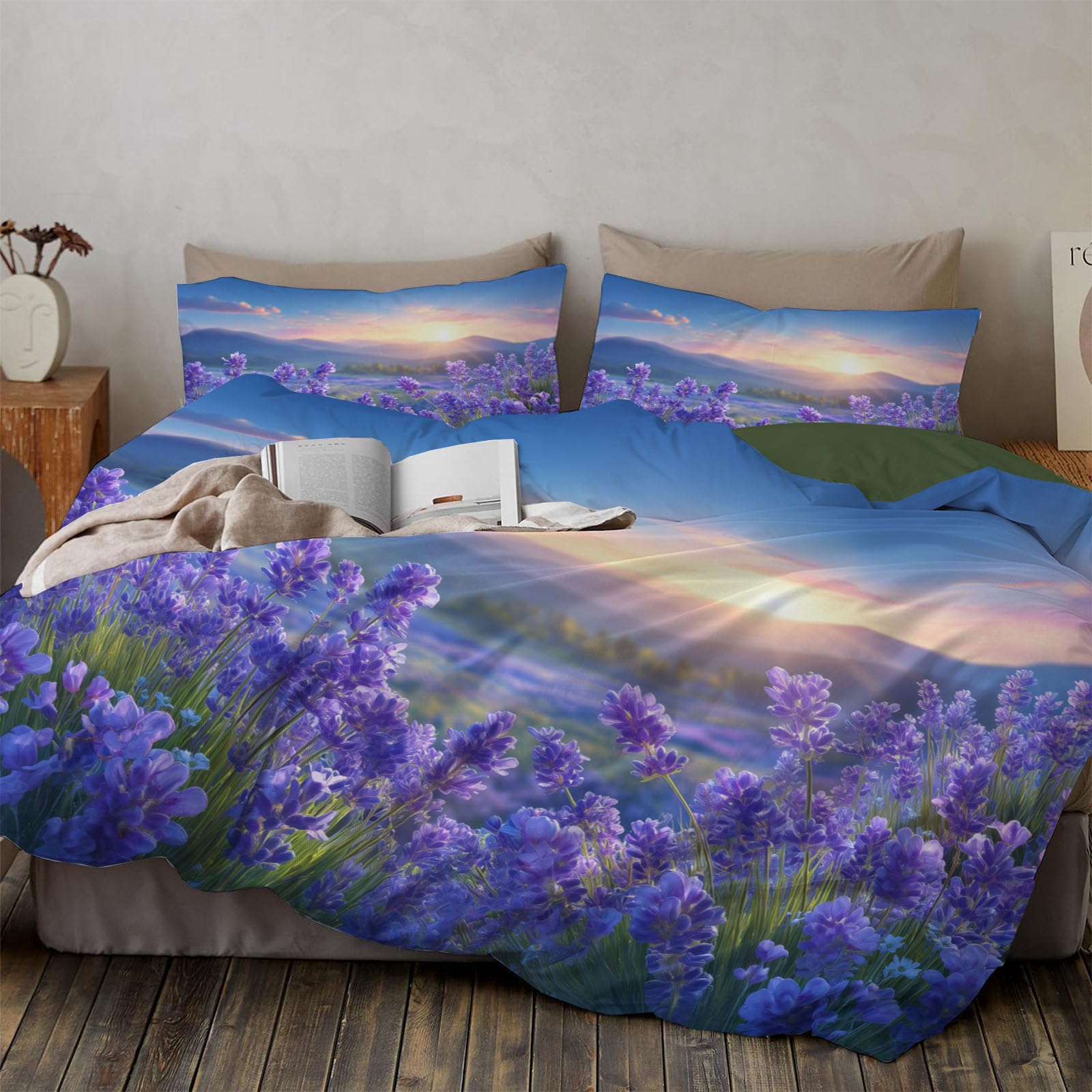 Housse de couette violette pour une chambre au style campagnard