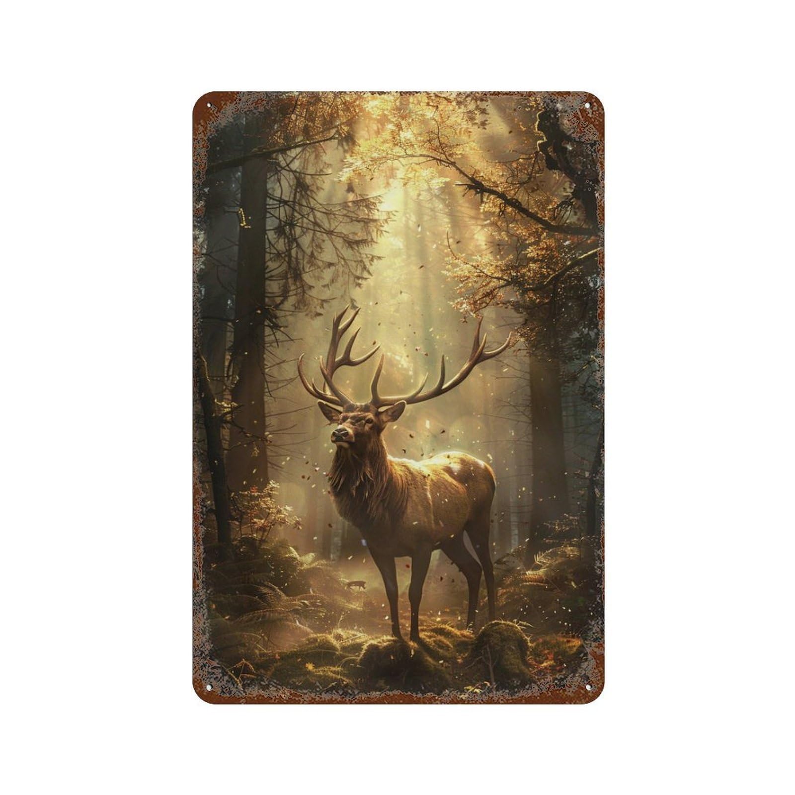 Rust Effect Enchanted Forest Elk Majesty Rustic Tin Plaque 11.8"x7.9", Old School Wall Decor for Shed, Workshop And Garage Wall Decor