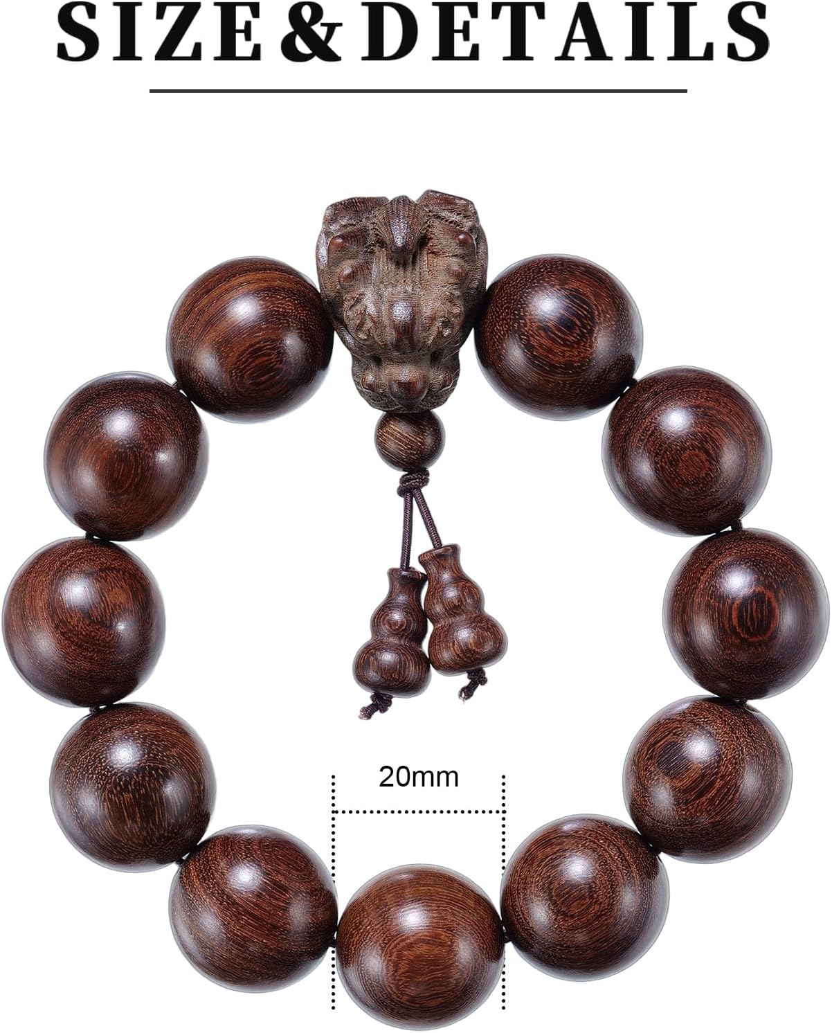 Wooden Prayer Beads Bracelet Dia.20mmX12pcs Beads,1pc/pack image 2