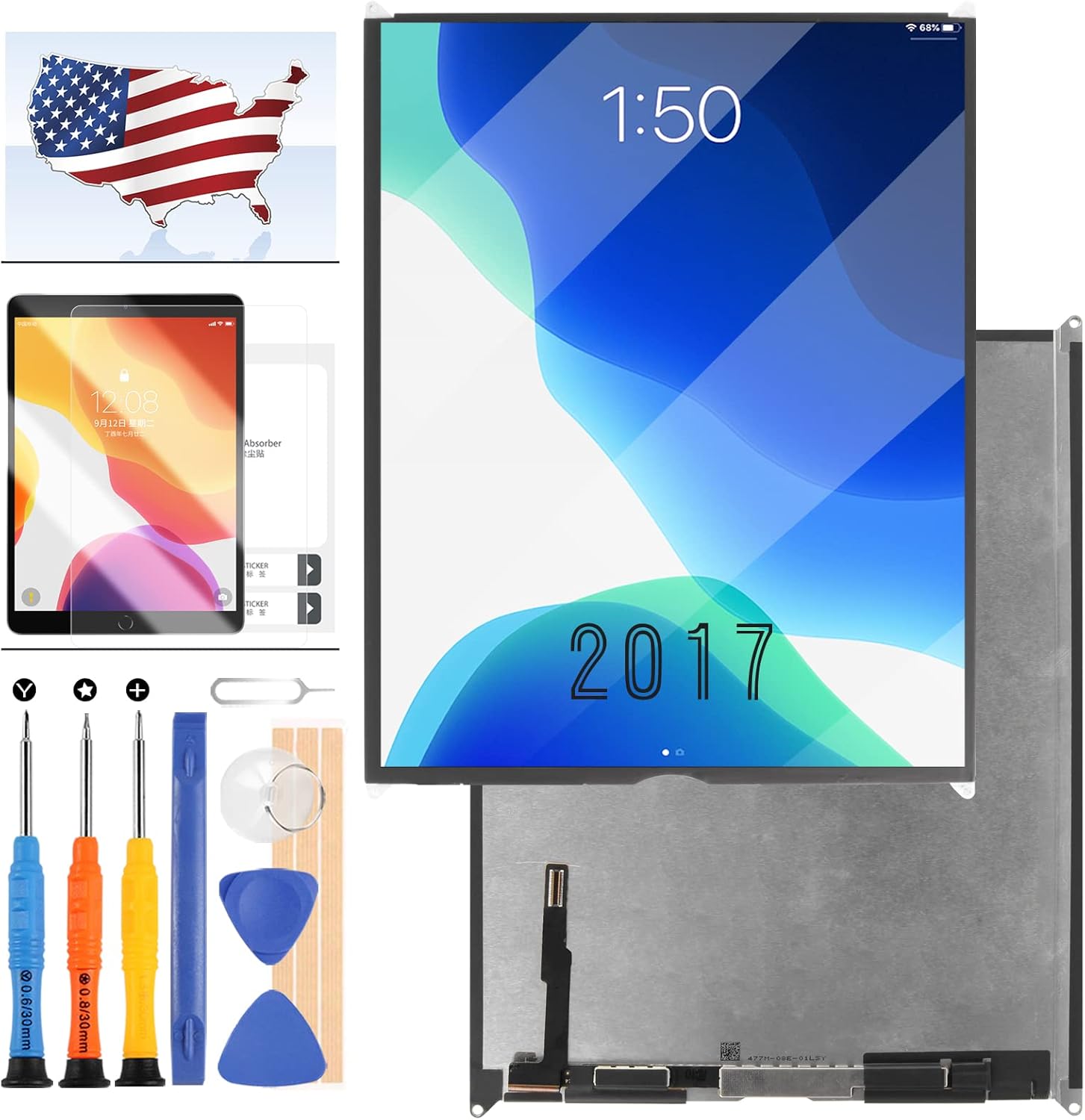 Screen Replacement for iPad 5 2017 9.7inch / iPad Air 1st LCD Display for A1822 A1823 / A1474 A1475 A1476 LCD Panel Repair Parts Kits,Included Free Tools +Tempered Glass