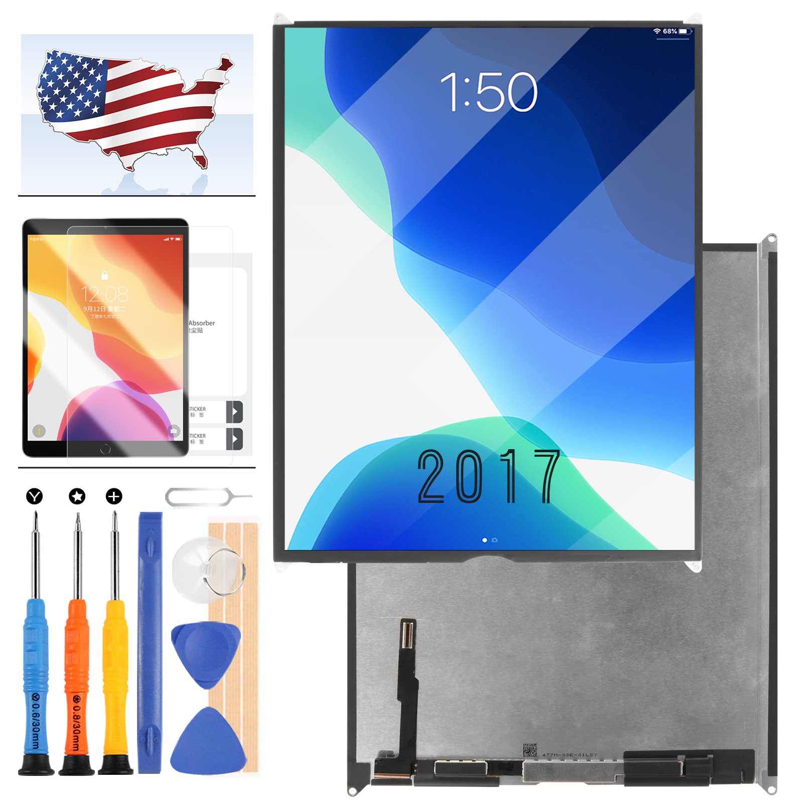 Screen Replacement for iPad 5 2017 9.7inch / iPad Air 1st LCD Display for A1822 A1823 / A1474 A1475 A1476 LCD Panel Repair Parts Kits,Included Free Tools +Tempered Glass