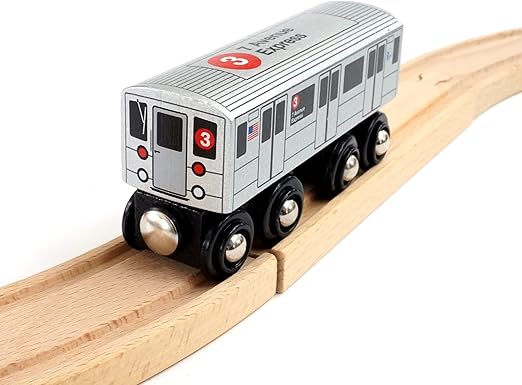 MUNI PALS Munipals New York City Subway Wooden Railway (A Division/IRT) 3 Train/7 Avenue Express–Child Safe and Tested Wood Toy Train