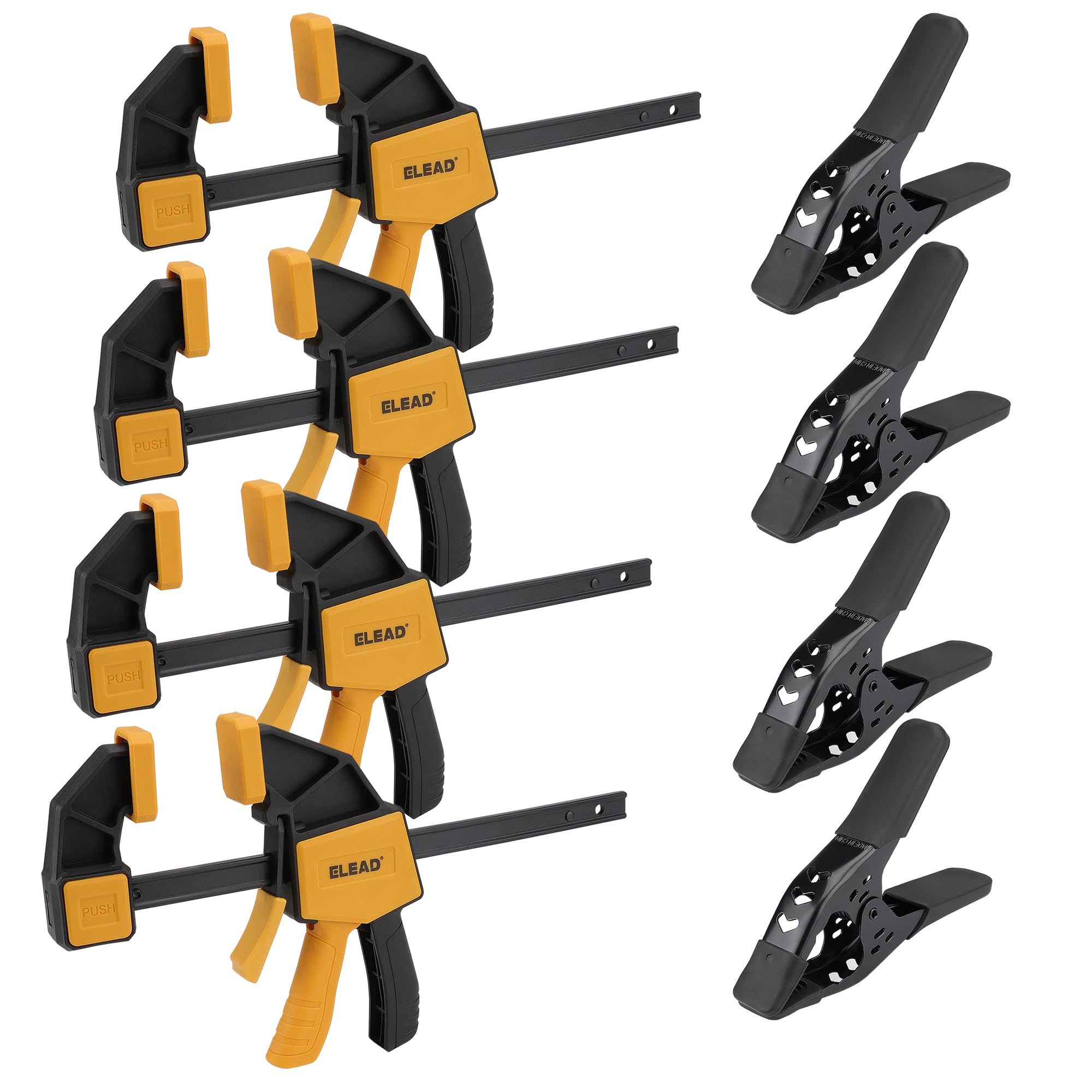 8-Piece Clamps for Woodworking - 4 Pcs 6 inch Bar Clamps, 4 Pcs Heavy Duty Metal Spring Clamps, Bar Clamps with 150 LBS Load Limit, Quick Release Triggers