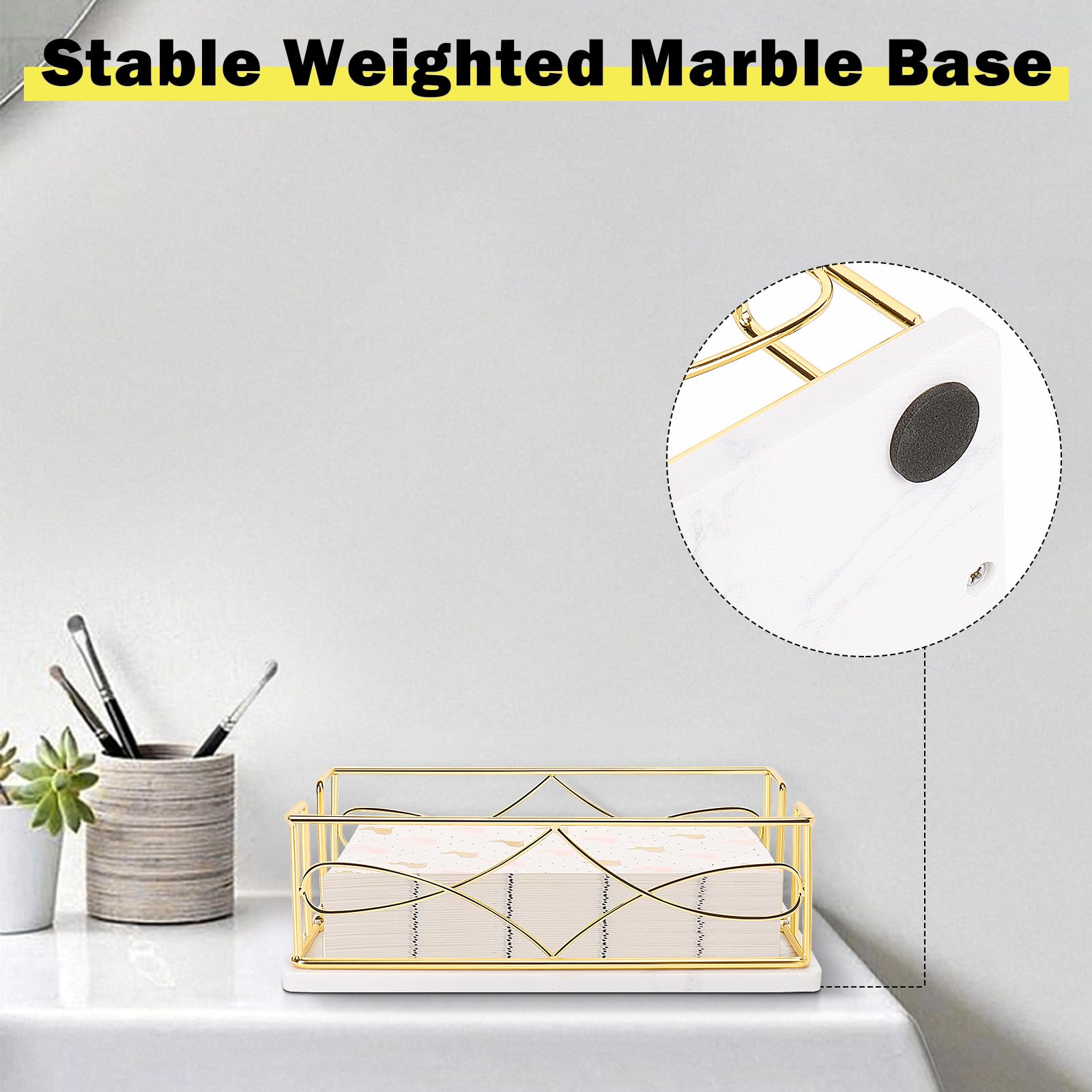 Servilletero con base de mármol, dispensador de papel de toalla de invitados para mesa, moderno soporte de servilletas de metal, ideal para todos los accesorios de decoración de cocina