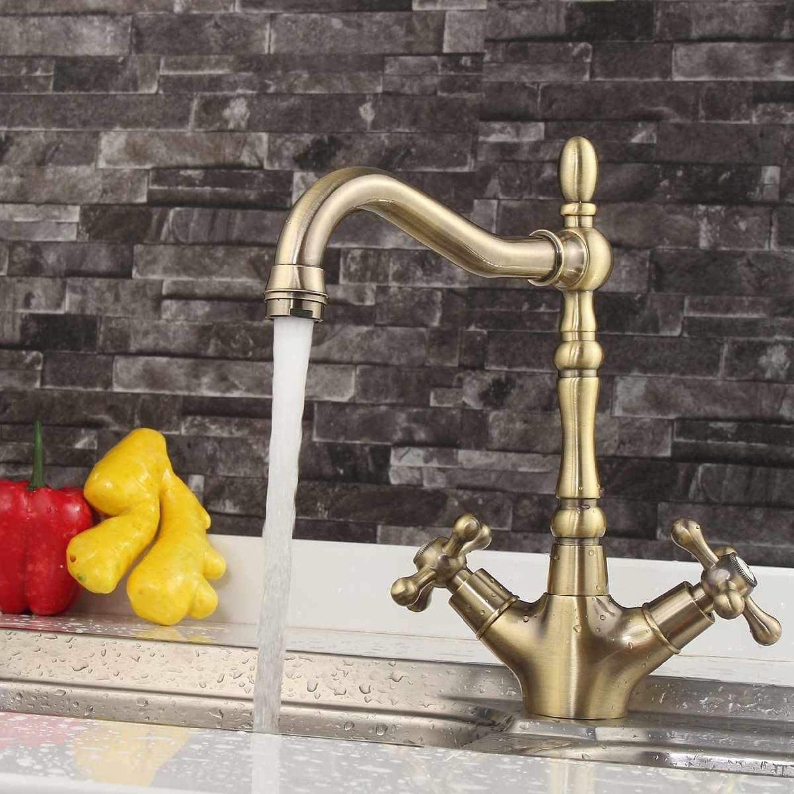 Robinet rotatif 360 pour double évier de cuisine et lavabo en cuivre
