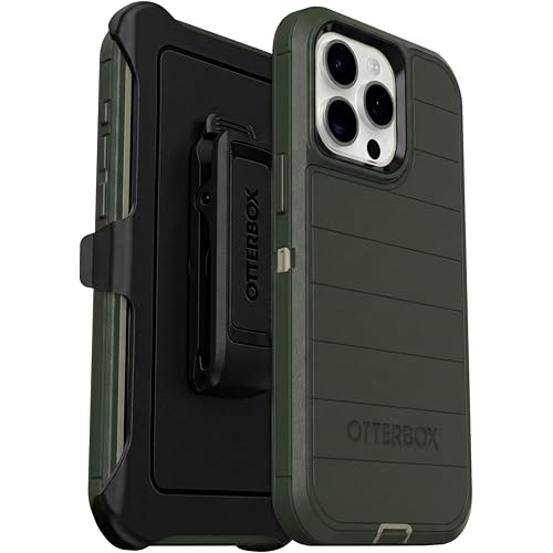 OtterBox iPhone 13 Pro Max & iPhone 12 Pro Max (Only) - Defender Series Screenless Edition Case - Lichen the Trek (Green) - Holster Clip Included - Microbial Defense Protection - Non-Retail Packaging