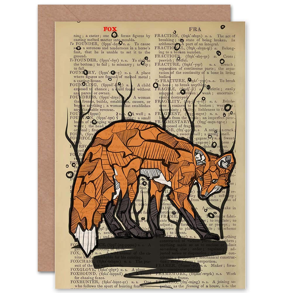 Wee Blue Coo GREETINGS CARD BIRTHDAY GIFT UPCYCLE DICTIONARY FOX DRAWING ANIMAL