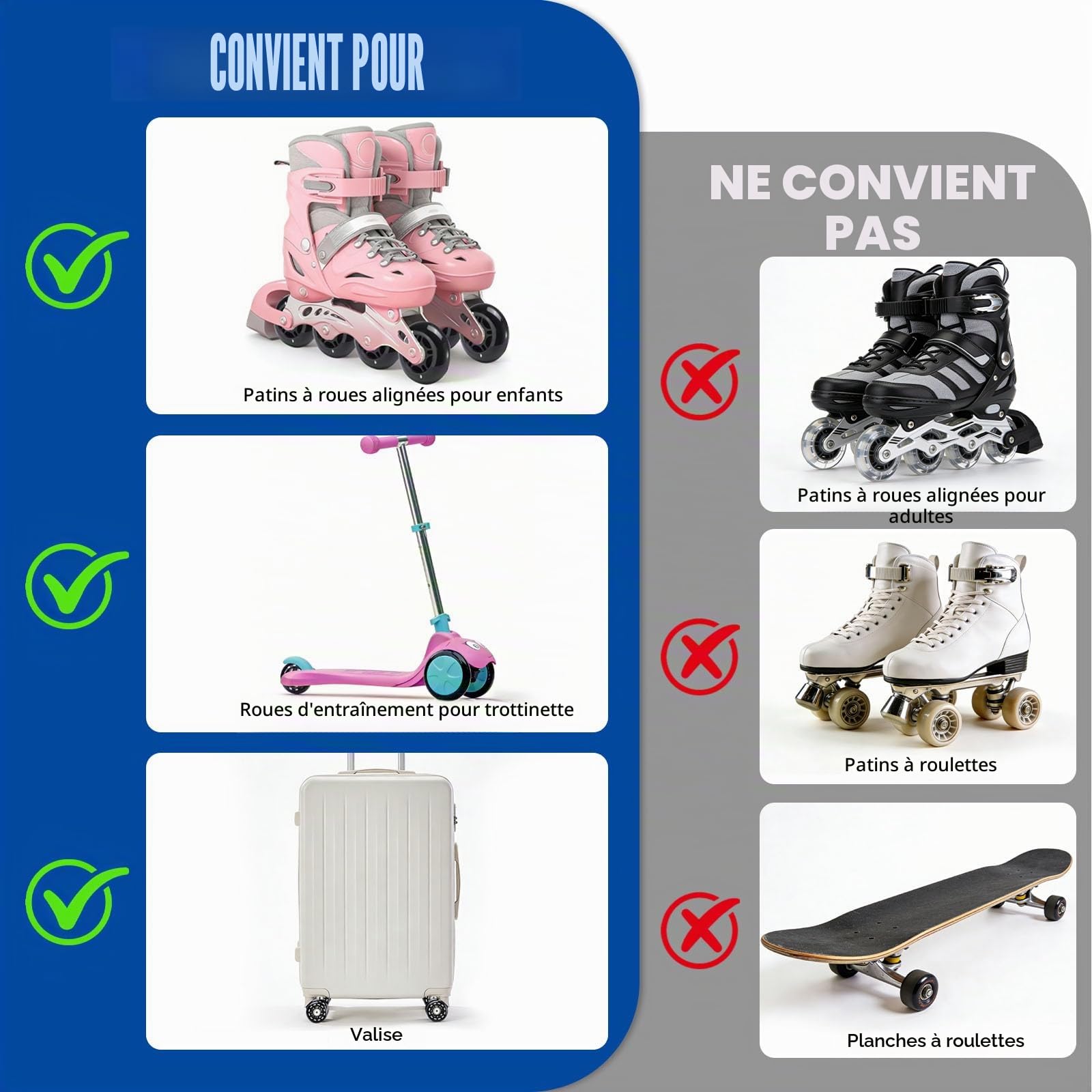 TOBWOLF Lot de 8 roues de patins à roulettes de rechange avec roulements ABEC 7, noir 70 mm/76 mm, dureté 82A/84A, unisexe