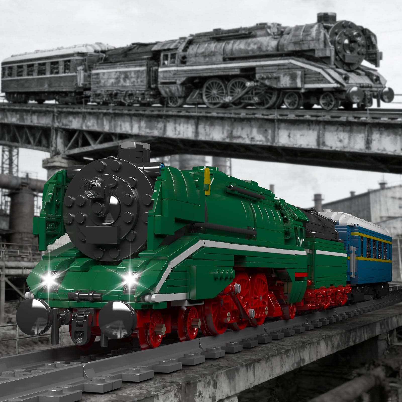 Mould King 12007 Technik Zug Bausteine Modell, 2412 Teile Ferngesteuertes Zug Blockmodell mit Fernbedienung und App Dual Control, Train Eisenbahn Kit als Spielzeug und Geschenk (14 Jahre und älter)