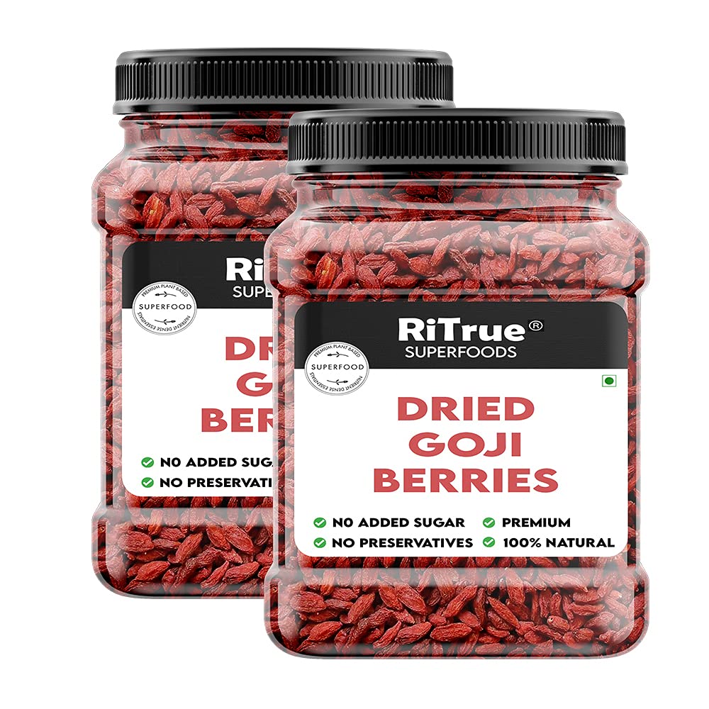 RiTrue Superfoods - Dried Goji Berries - 400 Gm Jar - Organic Goji Berry (Unsweetened Dry Fruits)