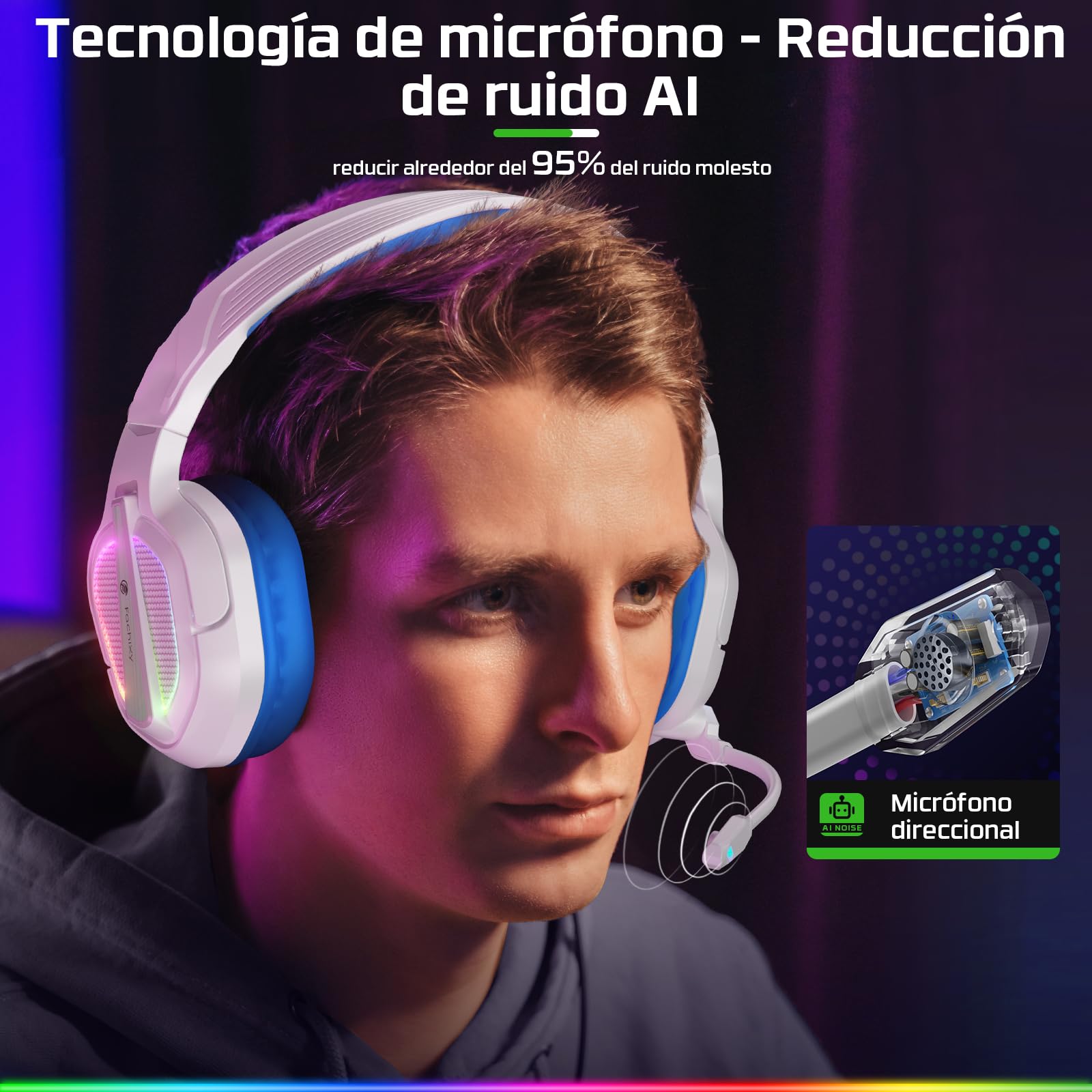 Fachixy FC200 - Auriculares para Juegos para PS4, PS5, Xbox, Switch, PC, Auriculares de computadora con micrófono, Auriculares para Juegos de 3.5 mm con luz RGB