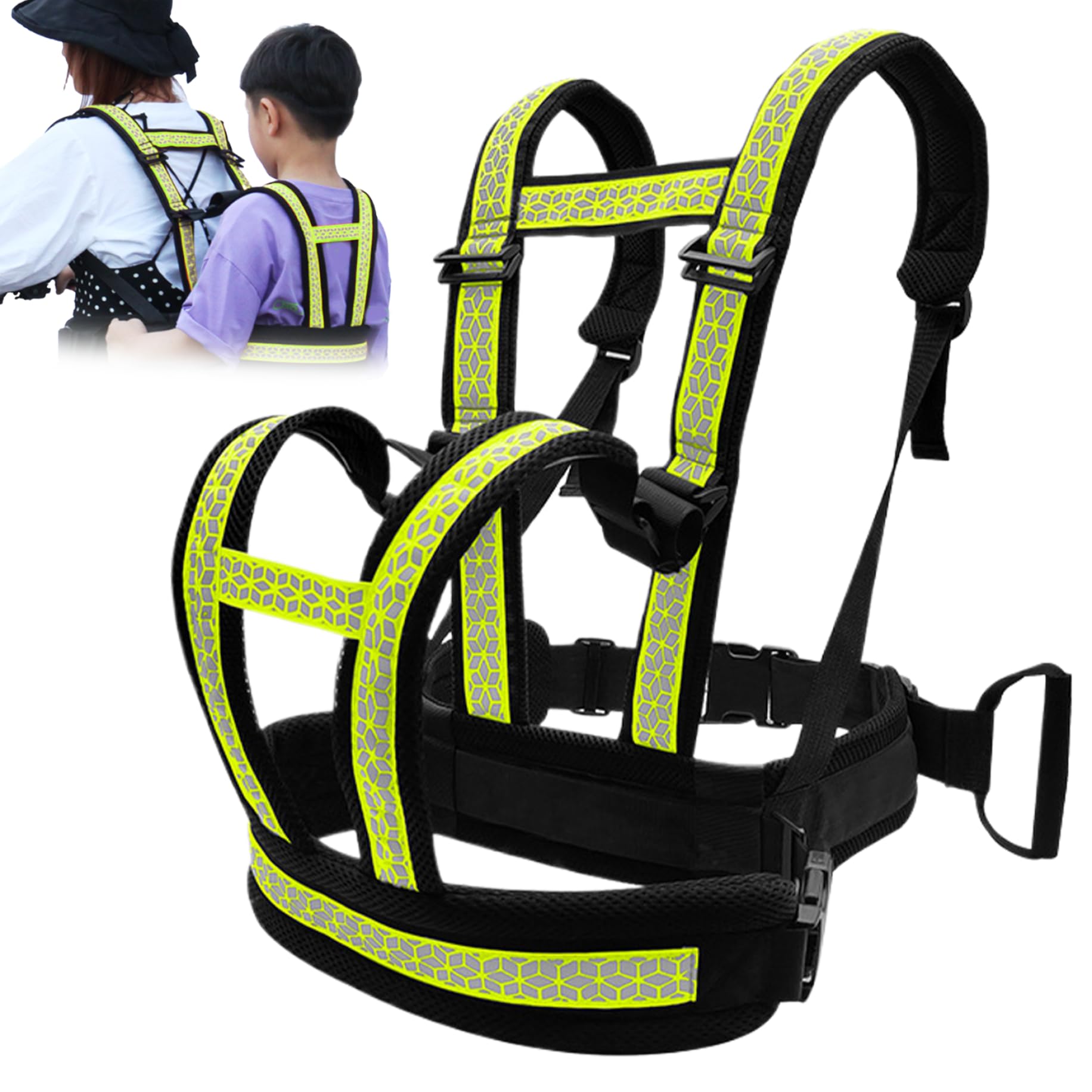 Arnés de motocicleta para niños de 2 a 12 años Arnés de motocicleta infantil ajustable reflectante con agarre Doble hombro Carga pesada Anticaída Seguridad para niños pequeños.