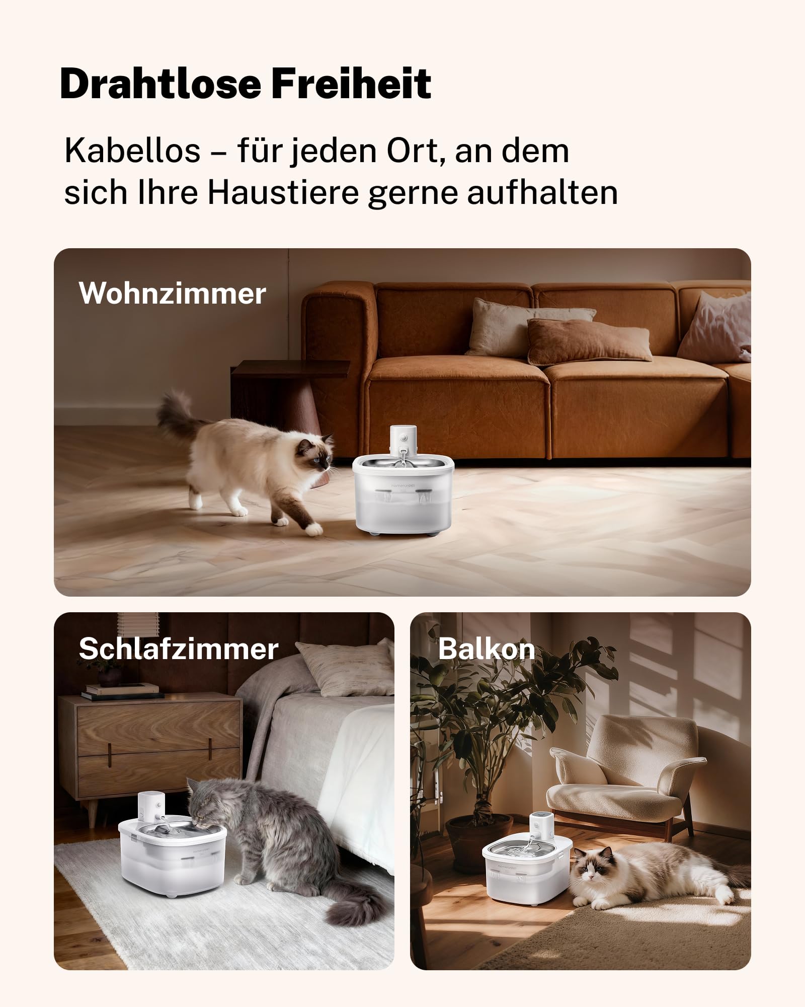 HomeRunPet Trinkbrunnen für Katze Kabellos,Katzenbrunnen mit Bewegungsmelder, 2.5L Katzenbrunnen Edelstahl,Batteriebetrieb 4000mAh,Edelstahl-Tablett,18dB Extrem Leiser, Einigen (Spülmaschinenfest)