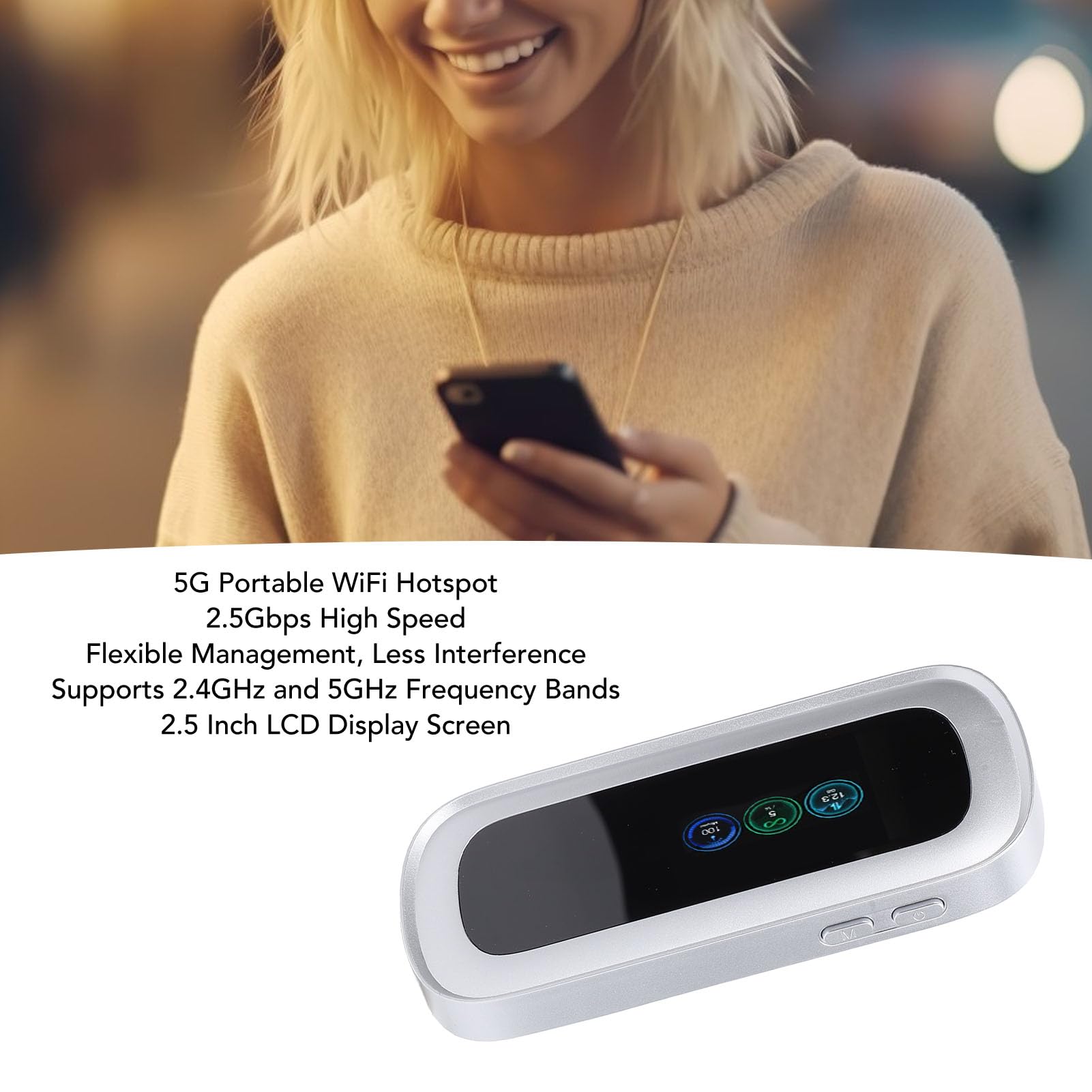 Punto de Acceso WiFi Portátil 5G, Enrutador Móvil de Compatibilidad Global de Alta Velocidad para 11, Ordenador Portátil, Teléfono Inteligente, PC, Tamaño Compacto