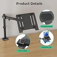 Vista 5 de Soporte de escritorio individual para laptop con bandeja ventilada ajustable, se adapta a laptops de hasta 17 pulgadas, soporte de soporte