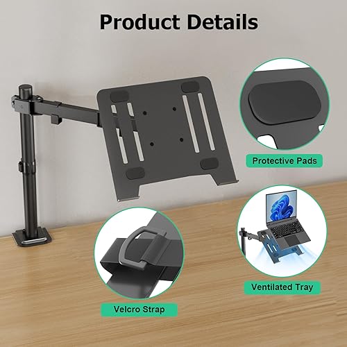 Miniatura 5 de Soporte de escritorio individual para laptop con bandeja ventilada ajustable, se adapta a laptops de hasta 17 pulgadas, soporte de soporte para