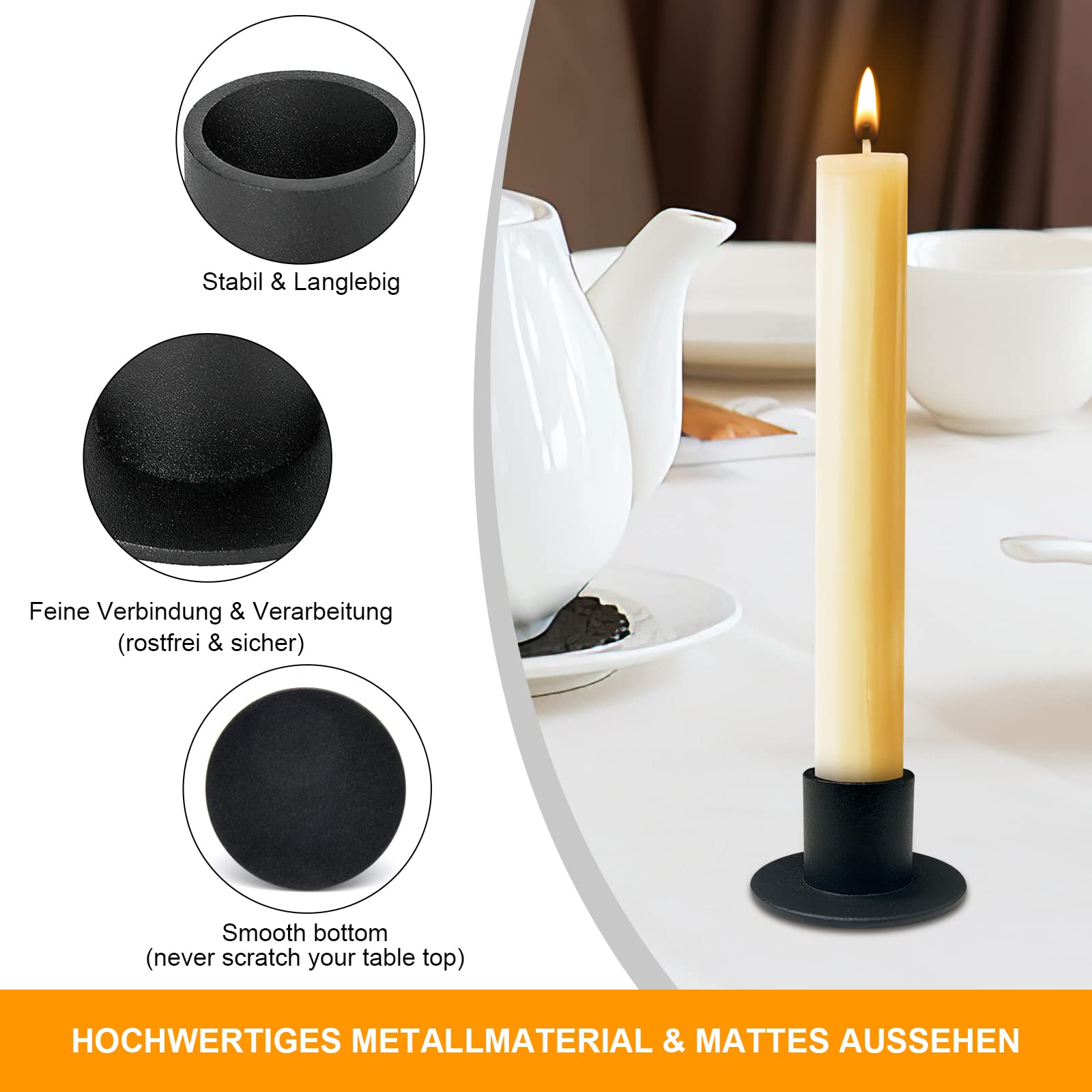 Higtok 6 Portacandele In Metallo Nero Opaco - Reggecandela Rotondi Per Tealight (Diametro Candela 2 Cm)