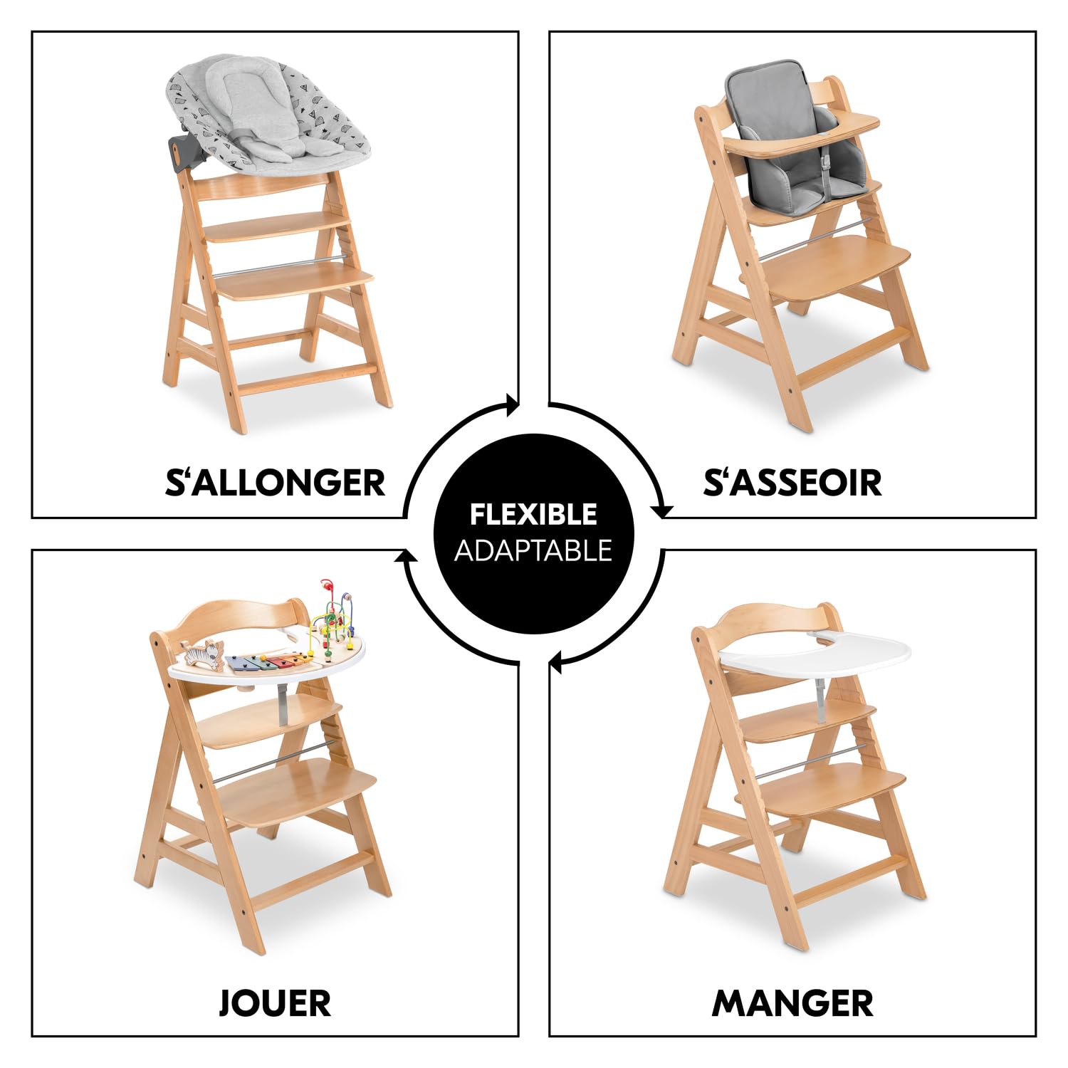 hauck Chaise Haute Bébé Alpha Plus, Évolutive dès 6 Mois, Inclus Harnais 5 Points, Barre de Sécurité, Réglable, Jusqu'à 90 kg, Bois FSC - Nature