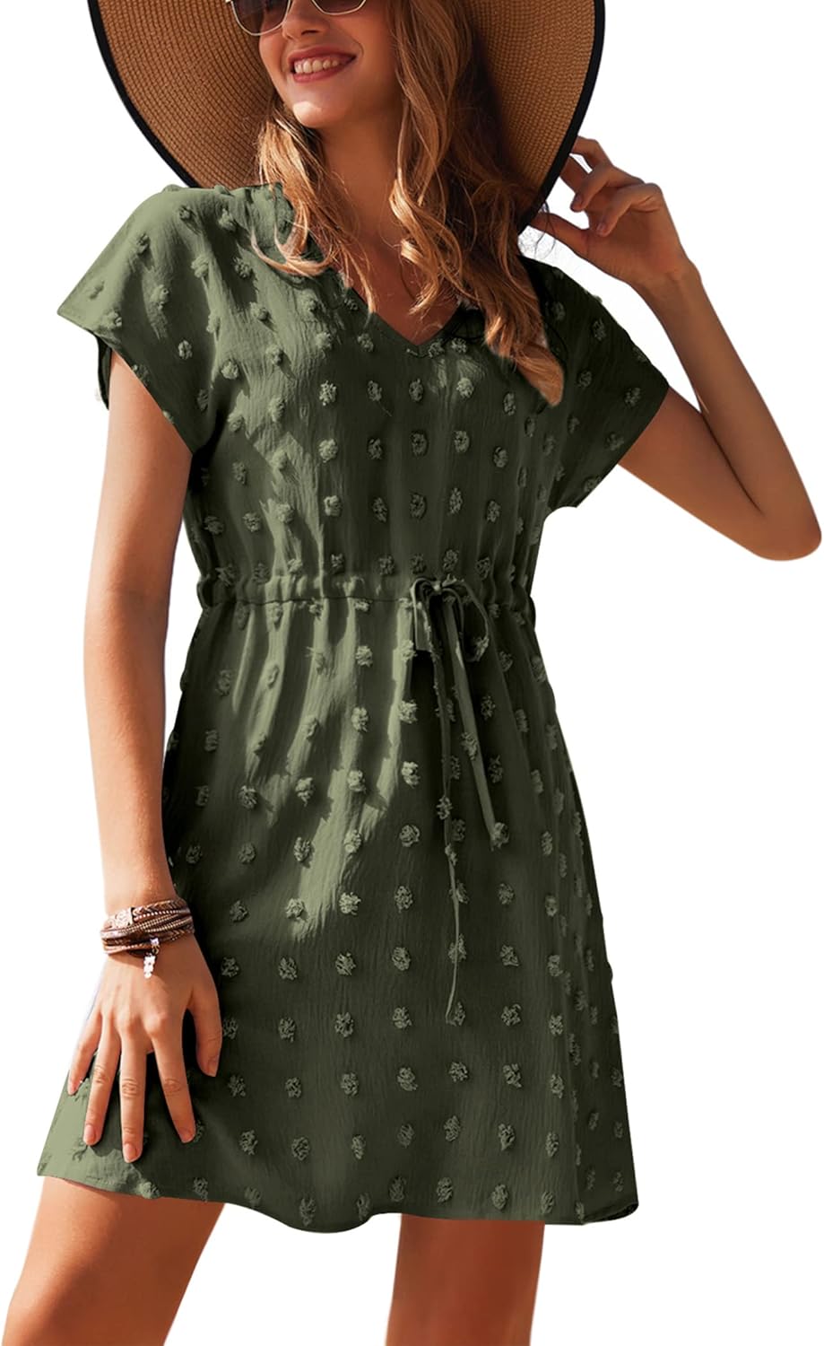 Ekouaer Womens Swimsuit Cover Up Swiss Dots Chiffon Bikini Beachwear Flowy Pom Pom Coverups