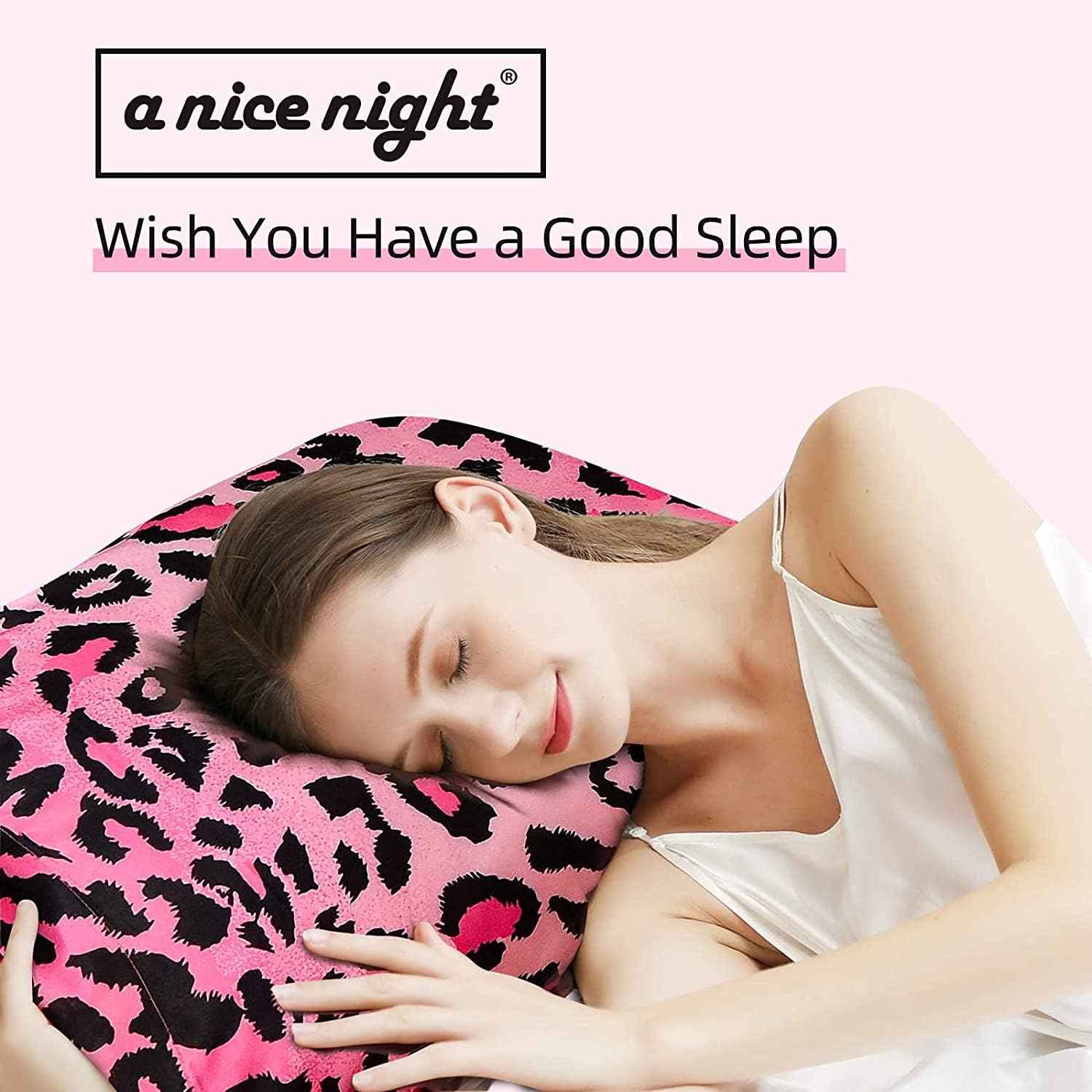 A Nice Night Leopard Printed,Satin Silky Soft Quilt Sexy Luxury Super Soft Microfiber Comforter Quilt Bedding 5PCS Comforter Set, Light Weighted (Pink, Queen(88-by-88-inches))