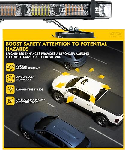 Miniatura 3 de LUMENIX Barra de Luz Estroboscópica de Emergencia para Techo de 72 LED con Panel de Control Base Magnética Baliza de Advertencia Intermitente