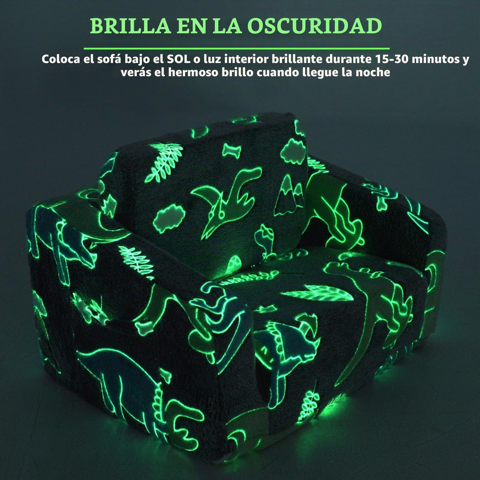 Sofá Infantil Plegable, sofá Cama 2 en 1, extraíble y Lavable, minisofá de Juegos para niños y niñas, sofá Convertible, diseño de Dinosaurios