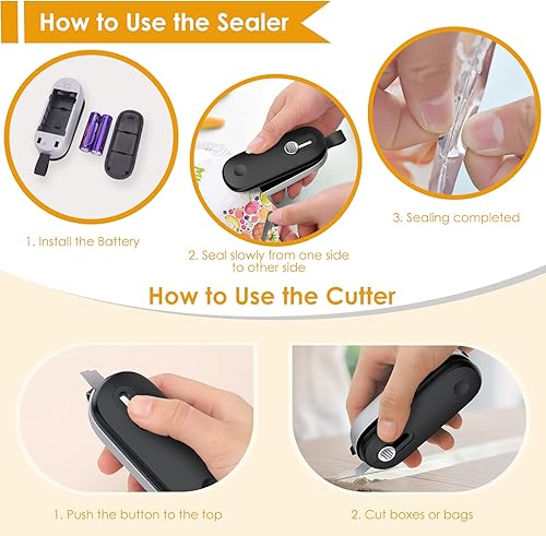 Miniatura 5 de FEPPO Mini sellador de bolsas, sellador térmico de bolsas 2 en 1 con cortador, sellador al vacío portátil, máquina de resellar bolsas de mano con