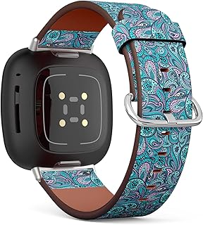 CJBROES Replacement Leather Watch Band, Compatible with Fitbit Versa 3 and Fitbit Sense of Wristband Bracelet Accessory - Beautiful Vintage Ornament