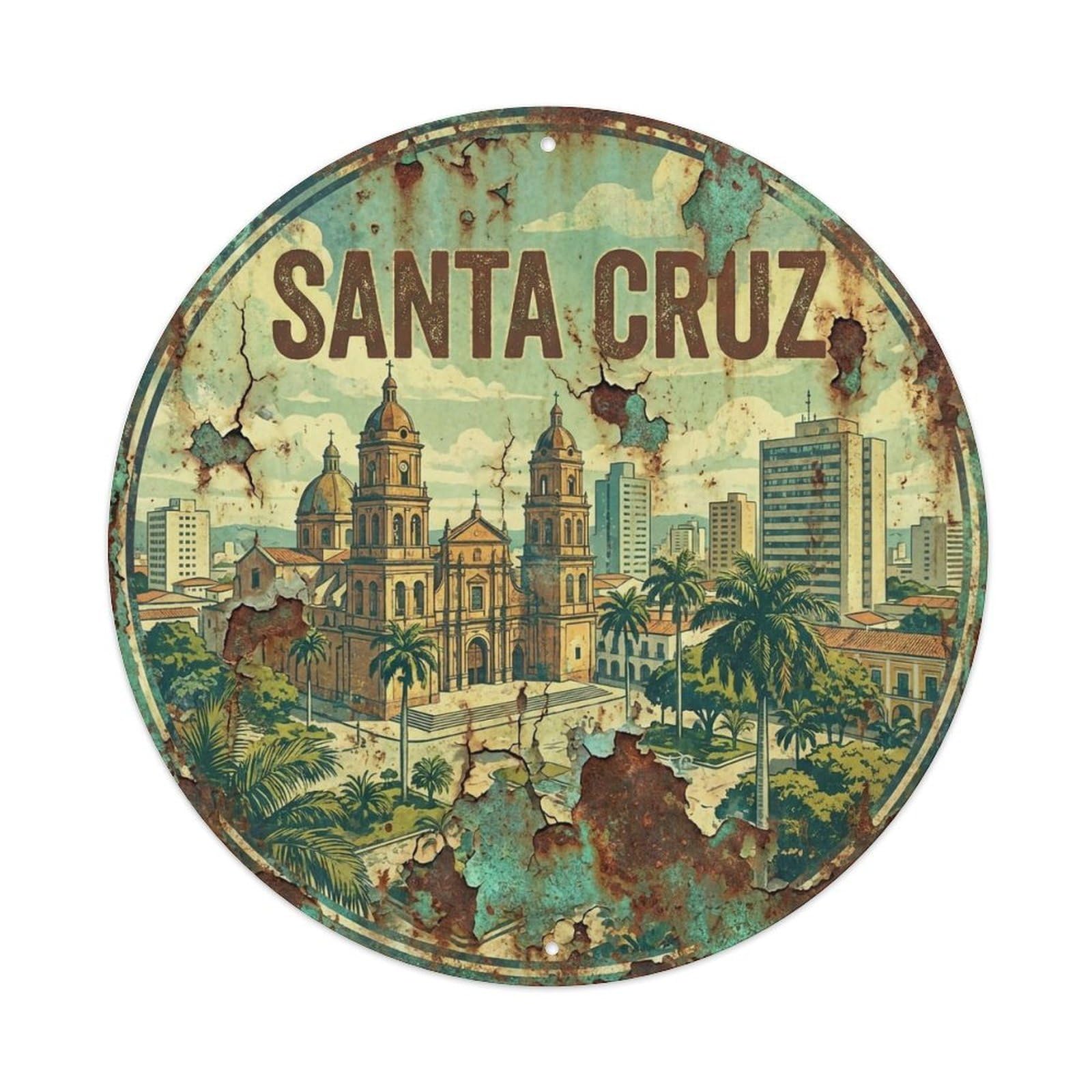 Travel Retro Bolivia Santa Cruz Vintage Metal Tin Sign Plaque Wall Decor for Cafe, Club Bar, Office, Garden Metal Poster 8x8Inch