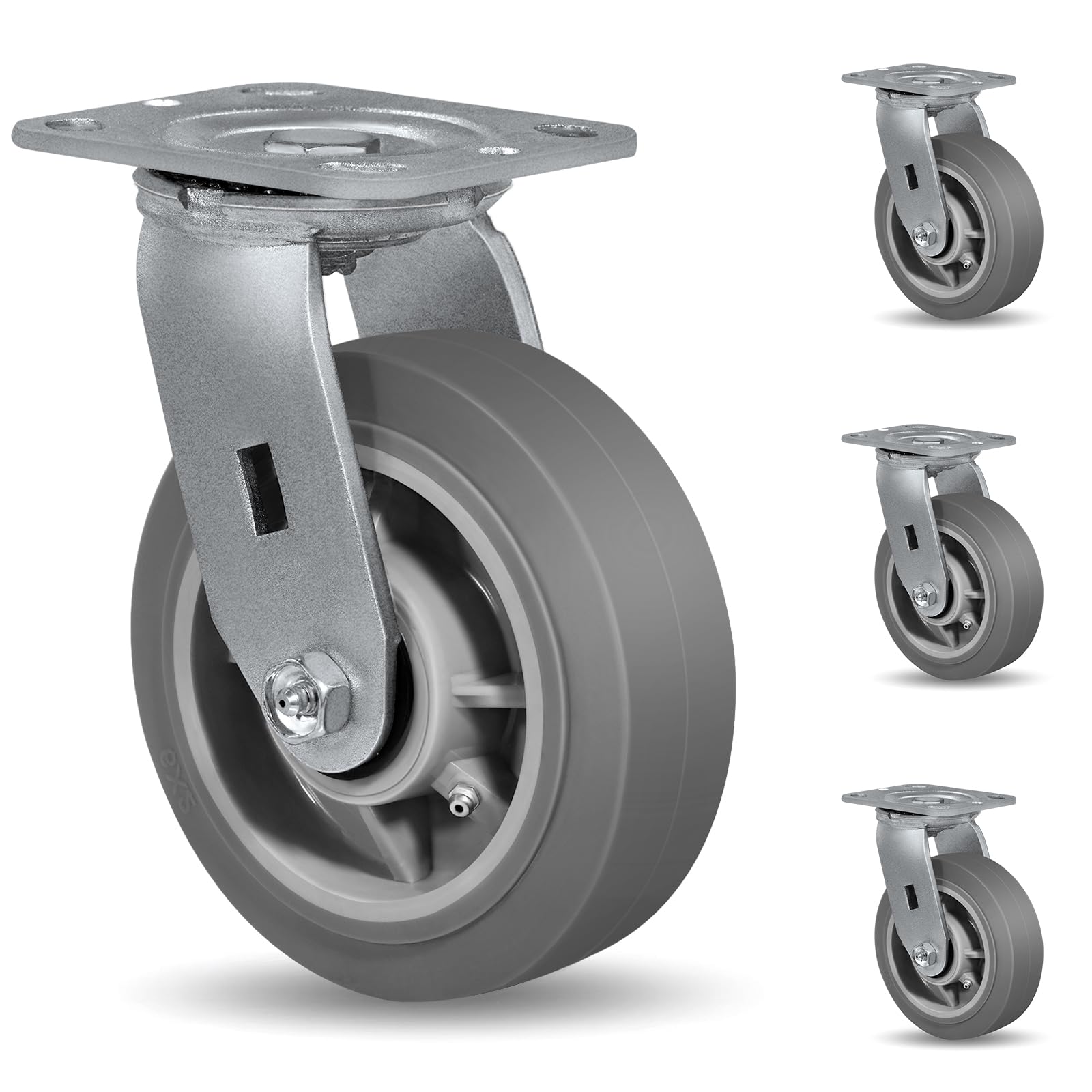 HANDSAMMU 6x2 Heavy Duty Caster Wheels -Industrial Caster Wheels, Rubber Wheels?Flat Tread?- Set of 4 with up to 2800 LB Capacity - Use for Dollies, Workbench (4 Swivel)
