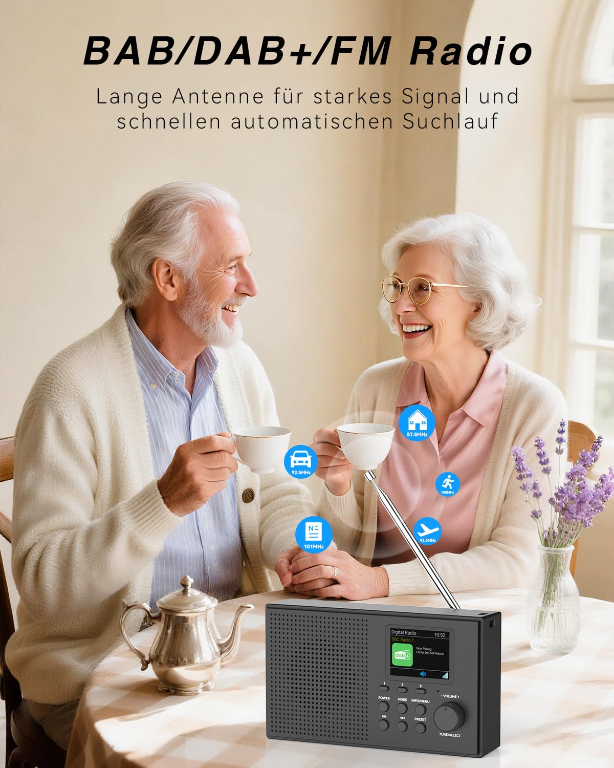 Tragbarer DAB DAB+ Radio mit Bluetooth FM USB/TF Player 2,4" Farbdisplay | 80 Voreinstellungen, 2000mAh Akkubetrieb für 12 Stunden Spielzeit, Unterstützung MicroSD/TF/AUX Anschluss, Alarmfunktionen