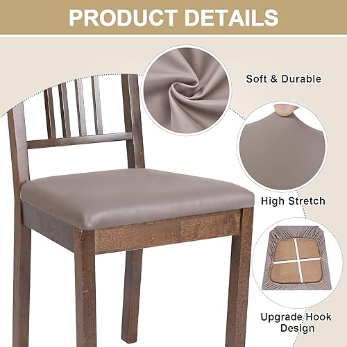Miniatura 10 de NIBESSER Juego de 4 fundas de asiento impermeables para sillas de comedor, de piel sintética, fundas elásticas para sillas de comedor, fundas de
