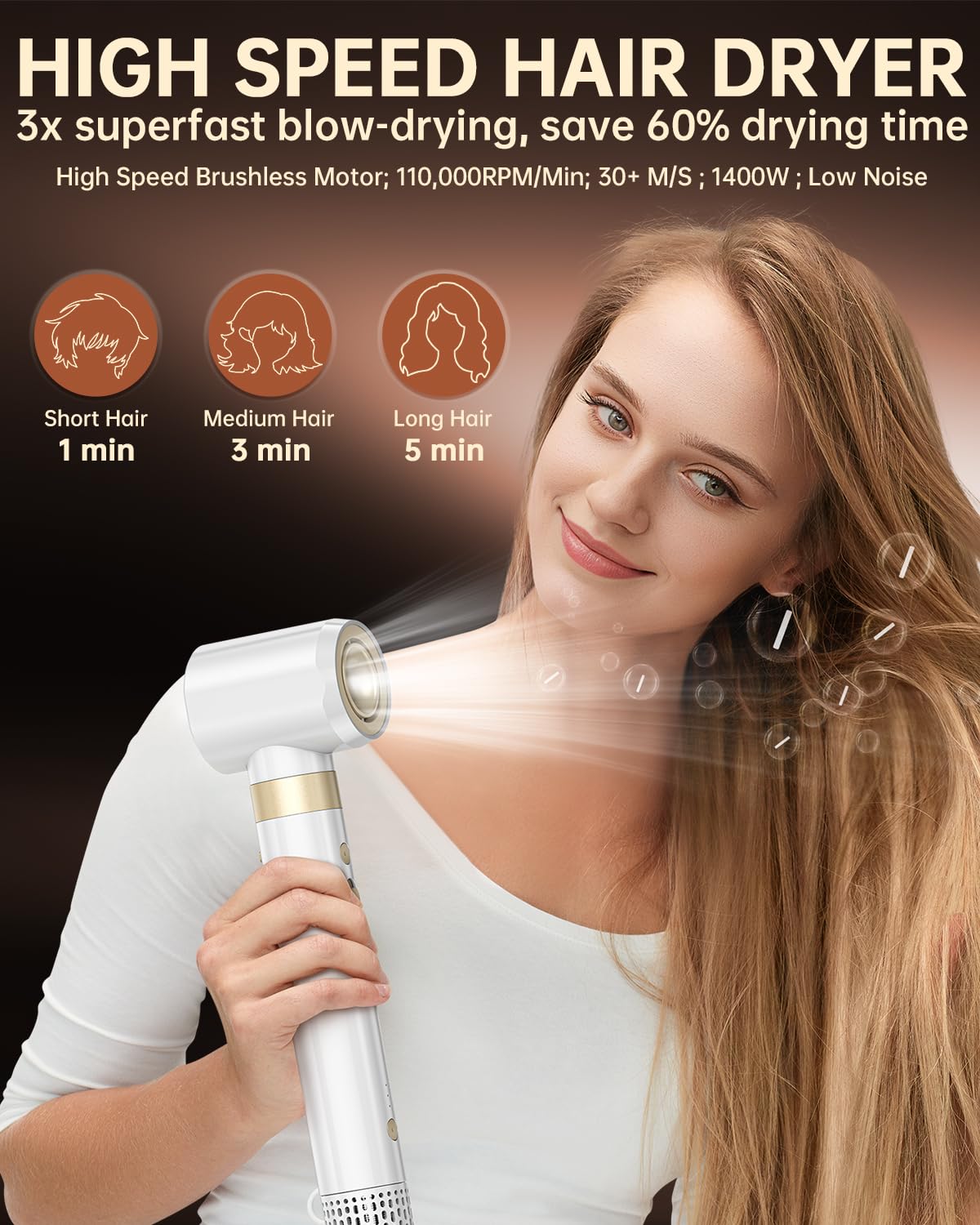 webeauty Doble Voltaje Moldeador Pelo 6 en 1 Cepillo Secador de Pelo Blanco