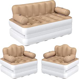 YITAHOME 3-Piece Air Sofa Set with Headboard & Pump, Queen and 2 Twin, Brown