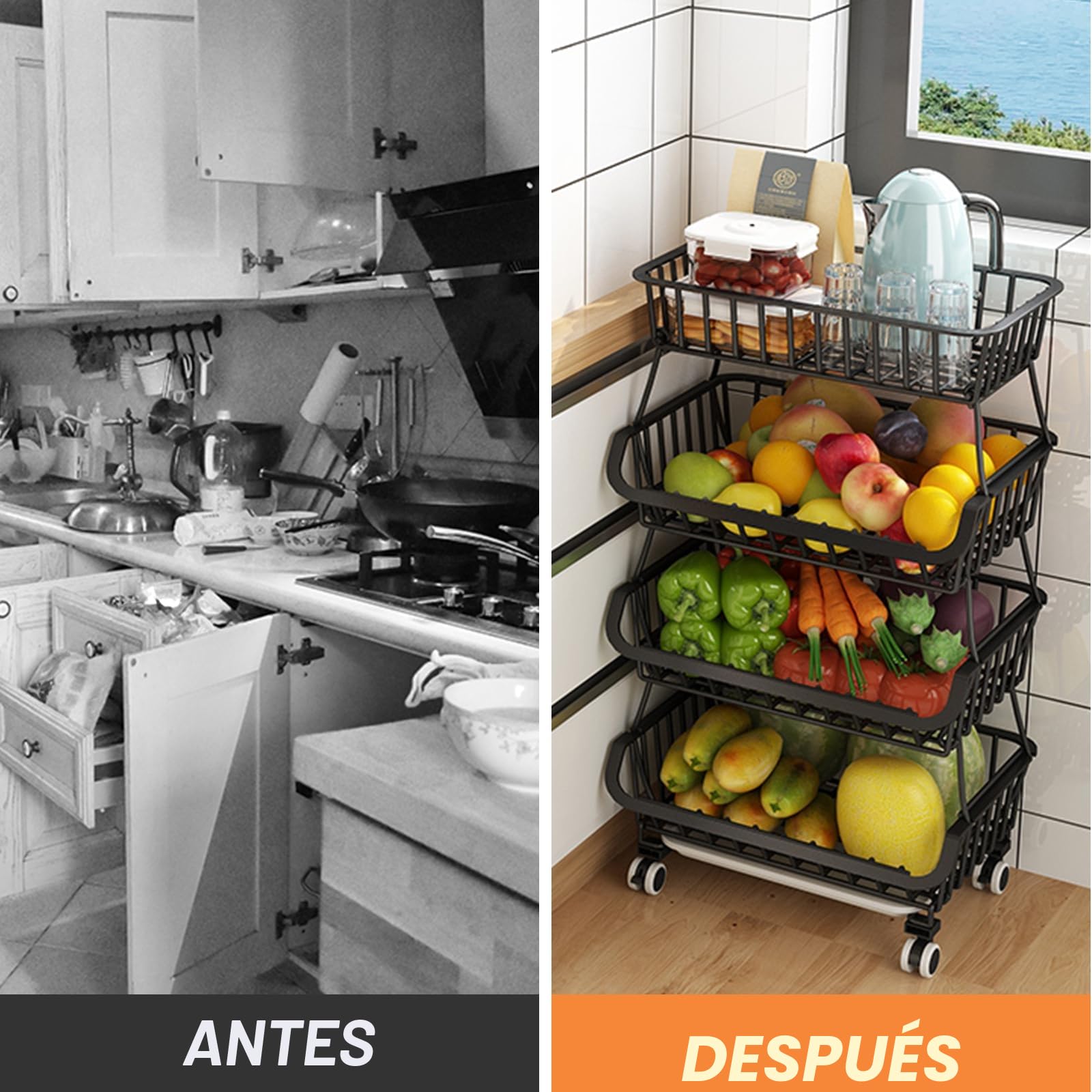 Cestas de Frutas y Verduras,Cesta de Frutas Metal 4 Pisos