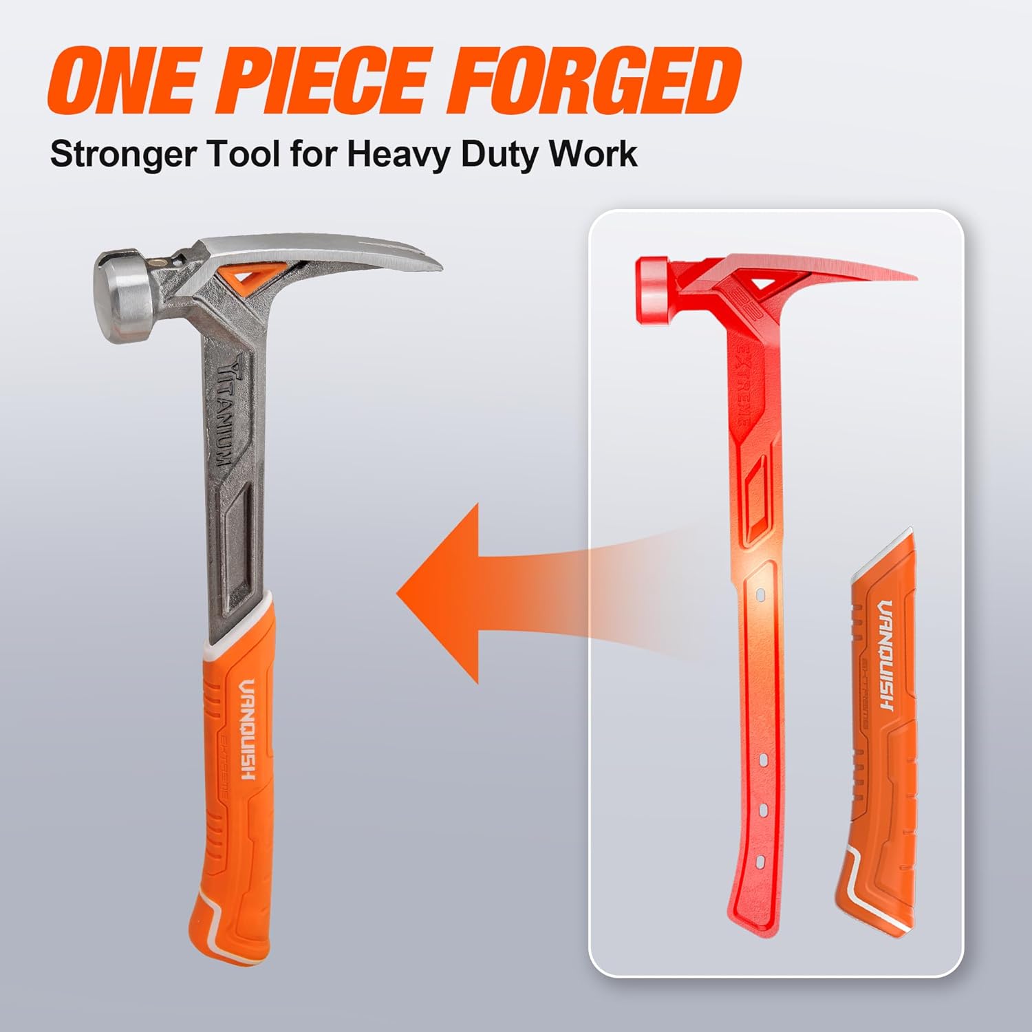 VANQUISH 14oz Titanium Framing Hammer Straight Rip Claw with Smooth Face, Magnetic Nail Hodder, One Piece Forged Anti-Vibration Design Soft Grip 0538