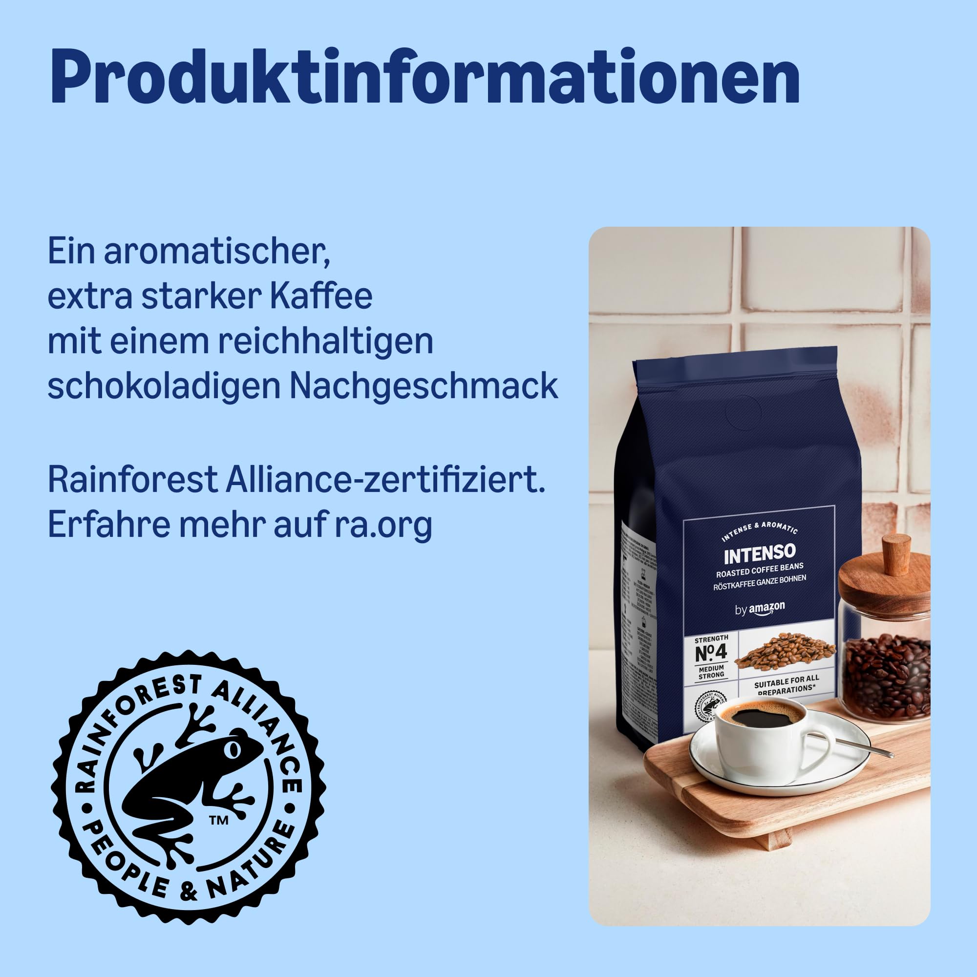 by Amazon Intenso Kaffeebohnen, dunkel geröstet, 2 kg (2 Packungen à 1kg) – Rainforest Alliance Certified